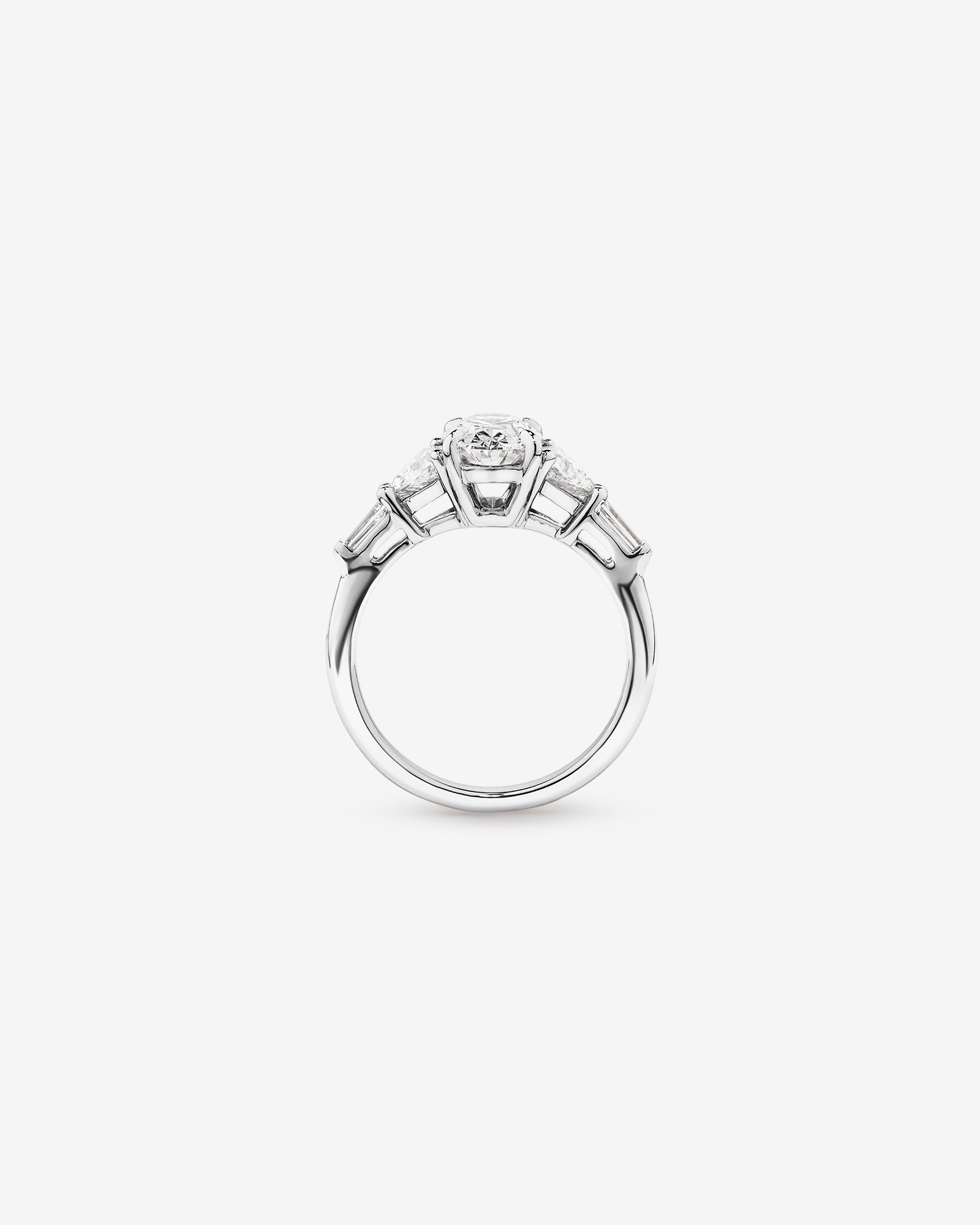 2.36 Carat TW Oval Cut Laboratory-Grown Diamond Fancy Cut Side Stone Engagement Ring in 14kt White Gold