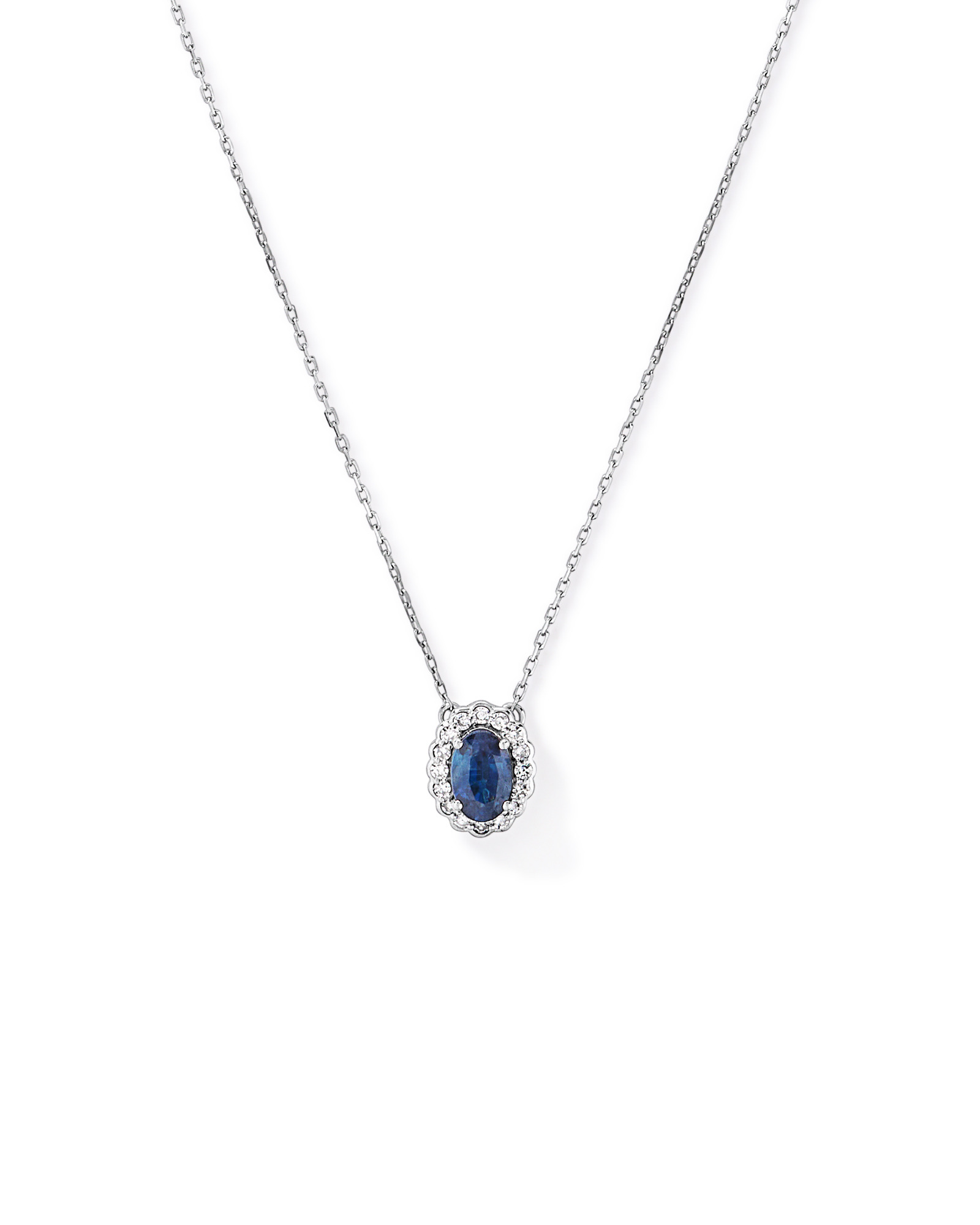 Collier halo en diamant TW en saphir australien et 0,09 carat en or blanc 10 carats