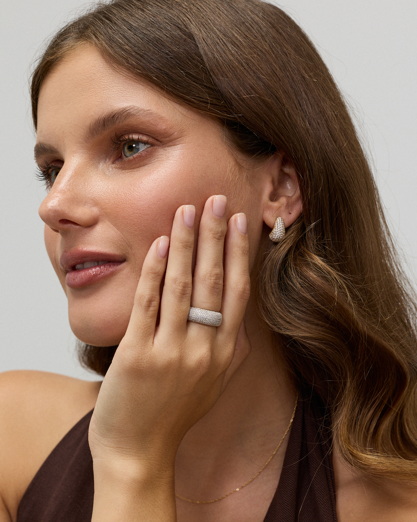 Wide Pavé Dome Ring with Cubic Zirconia in 18kt Vermeil