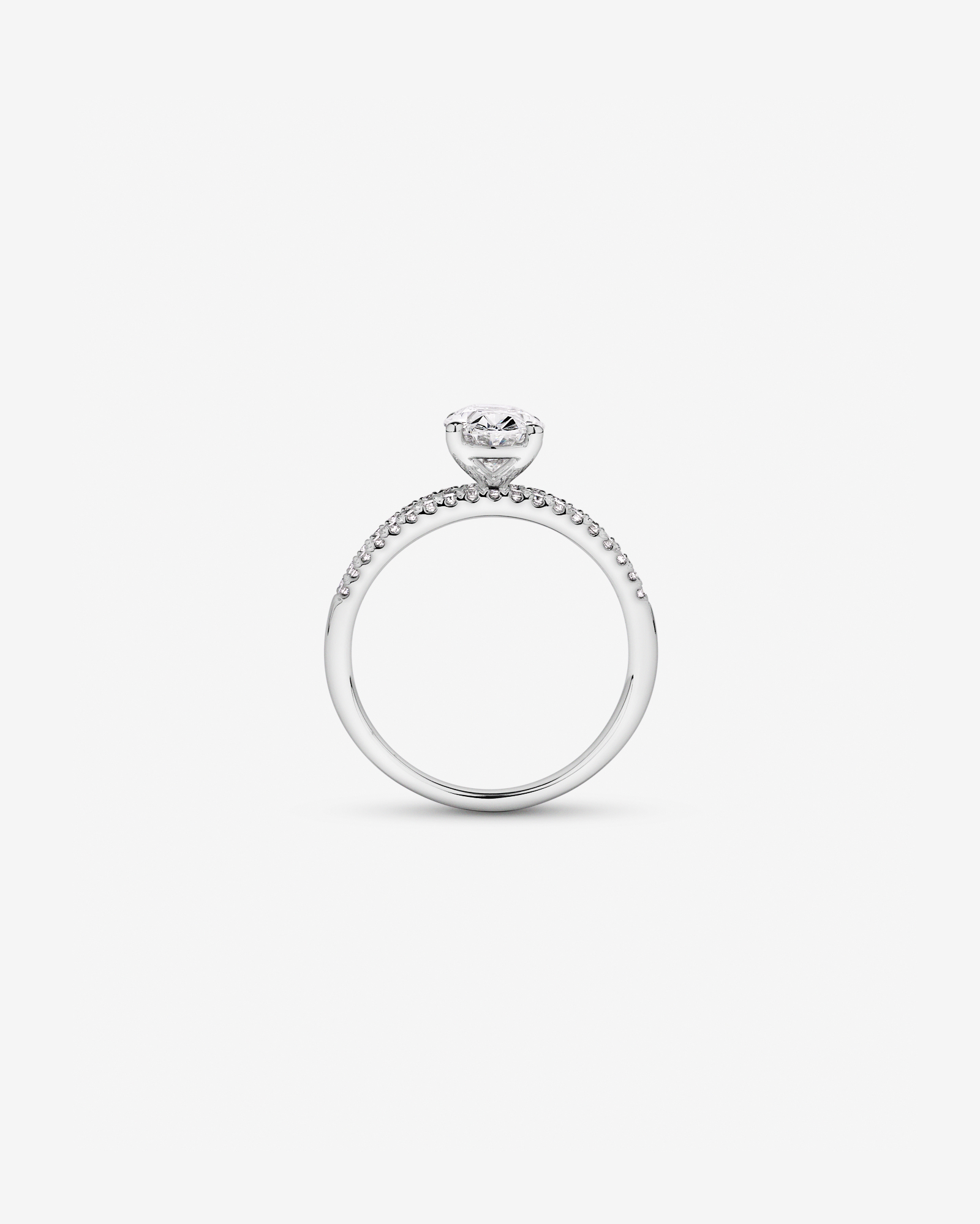 Bague en diamant latérale ovale TW de 2,21 carats et baguette cultivée laboratoire or blanc 14