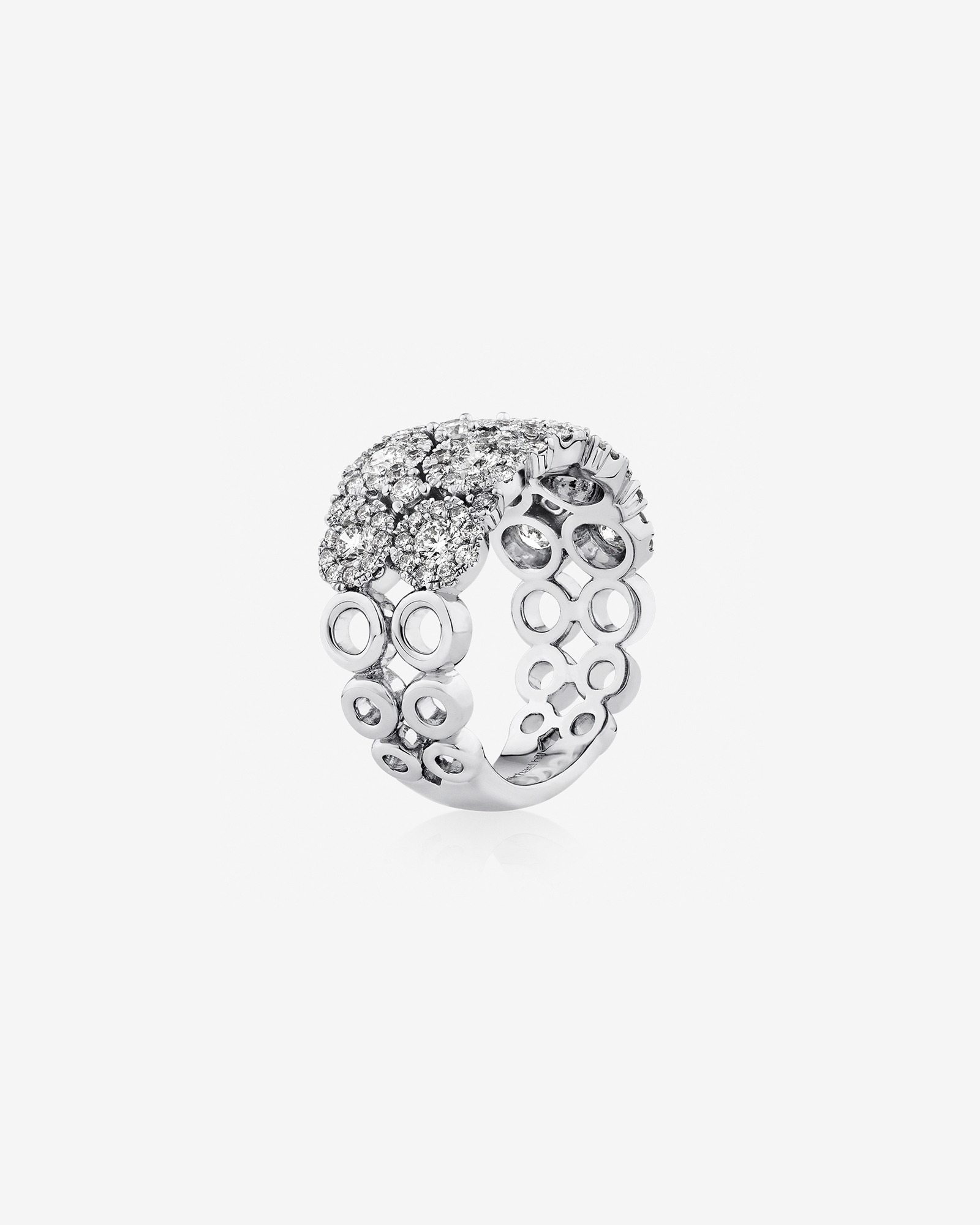 Bague à bulles à 2 rangs en or blanc 14 K avec diamants totalisant 2 ct