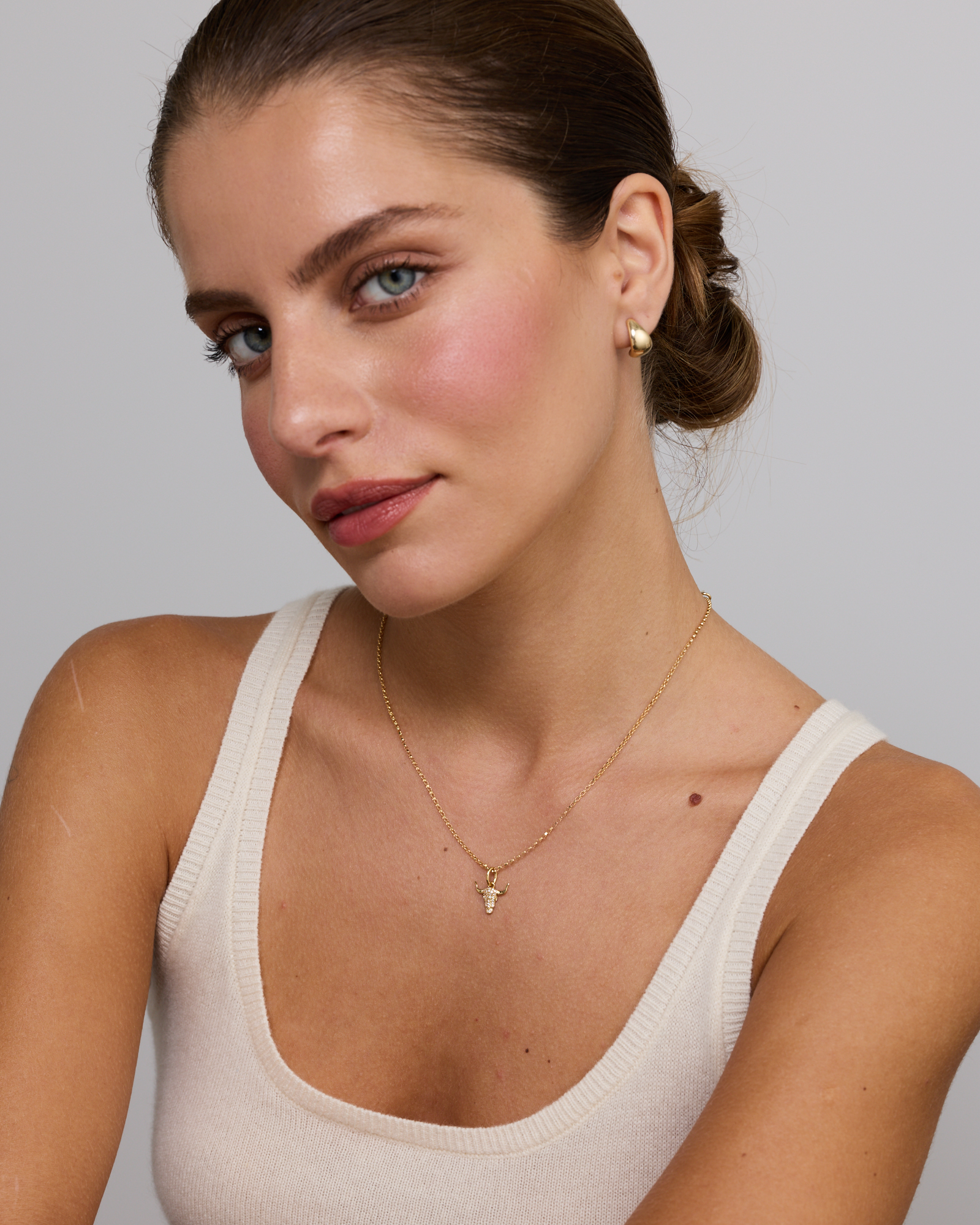Bull Head Pendant in 18KT Yellow Gold Vermeil with Cubic Zirconia