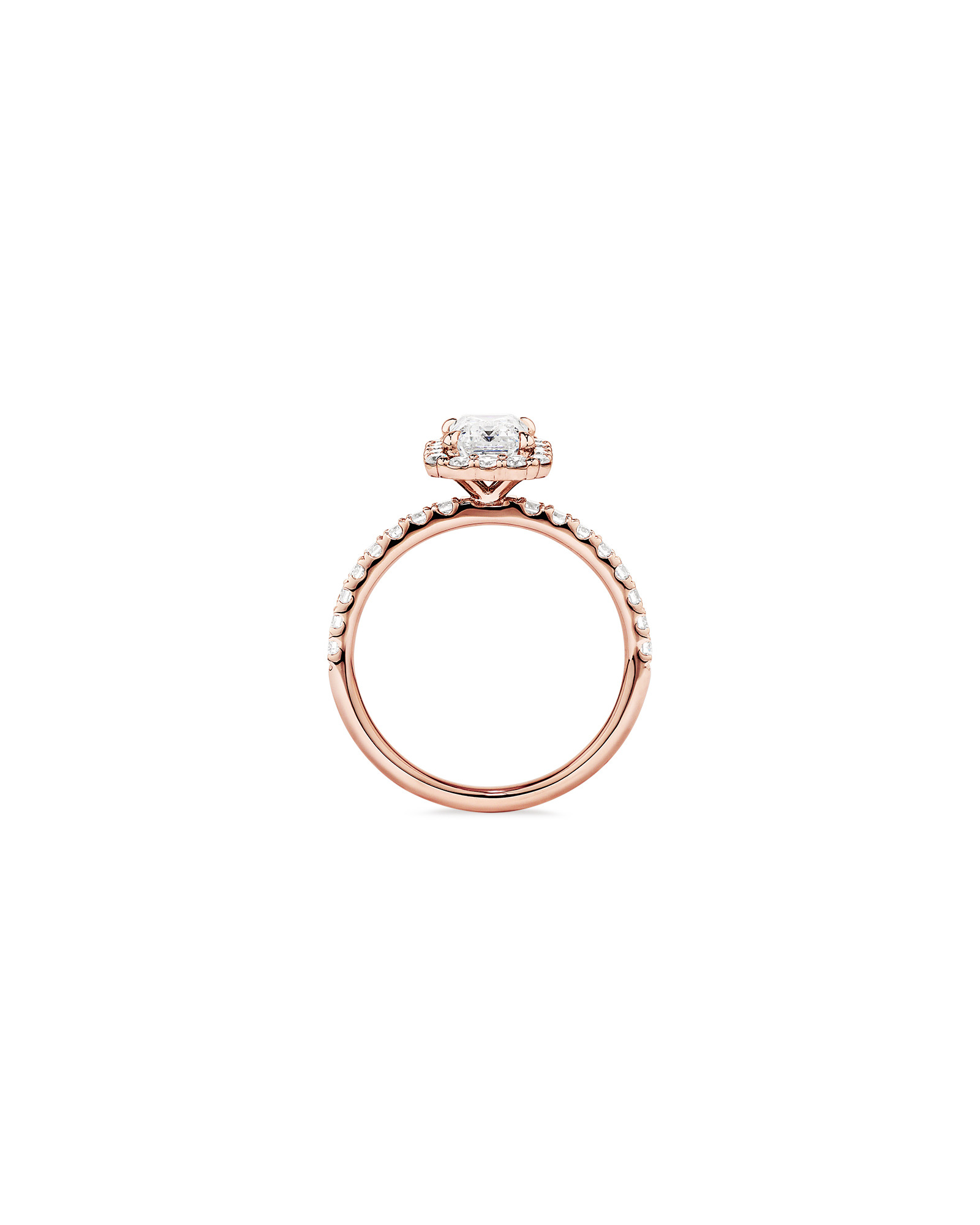 Bague de fiançailles en halo de diamants cultivés en laboratoire TW taille émeraude de 1,78 carat en or rose 14 carats