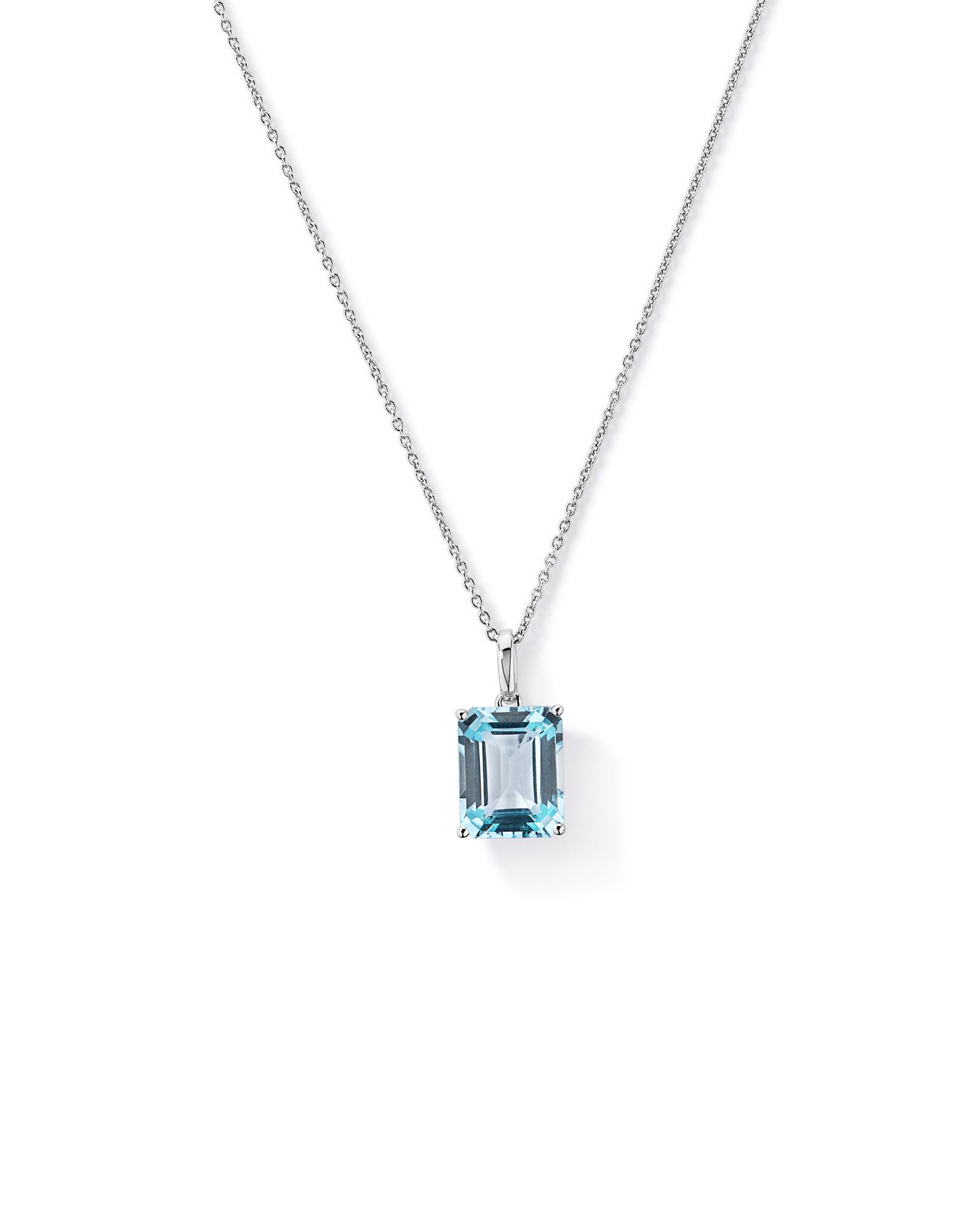 Emerald Cut Sky Blue Topaz Pendant with Chain in Sterling Silver