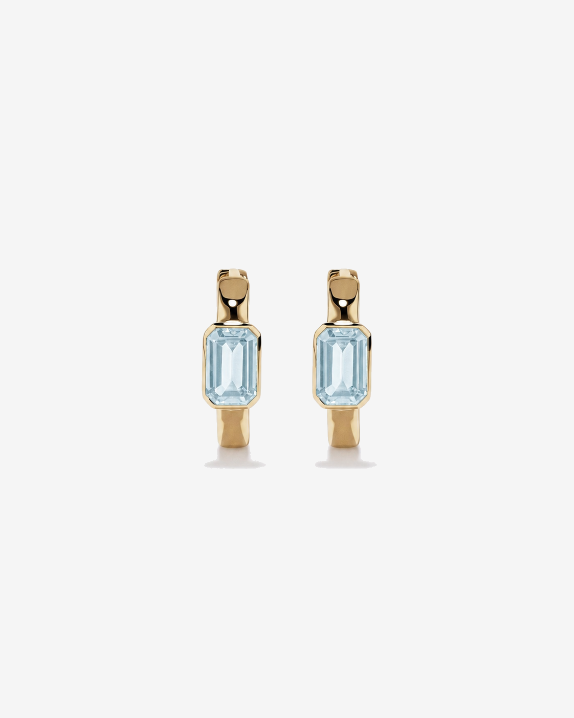 Aquamarine Bezel Huggie Earrings in 10kt Yellow Gold