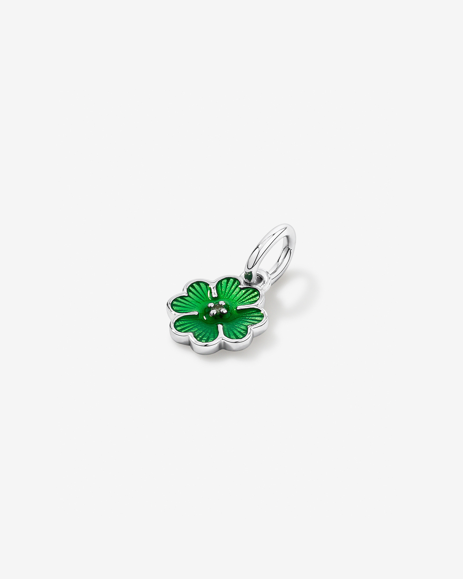 Green Clover Pendant with Diamond in Sterling Silver