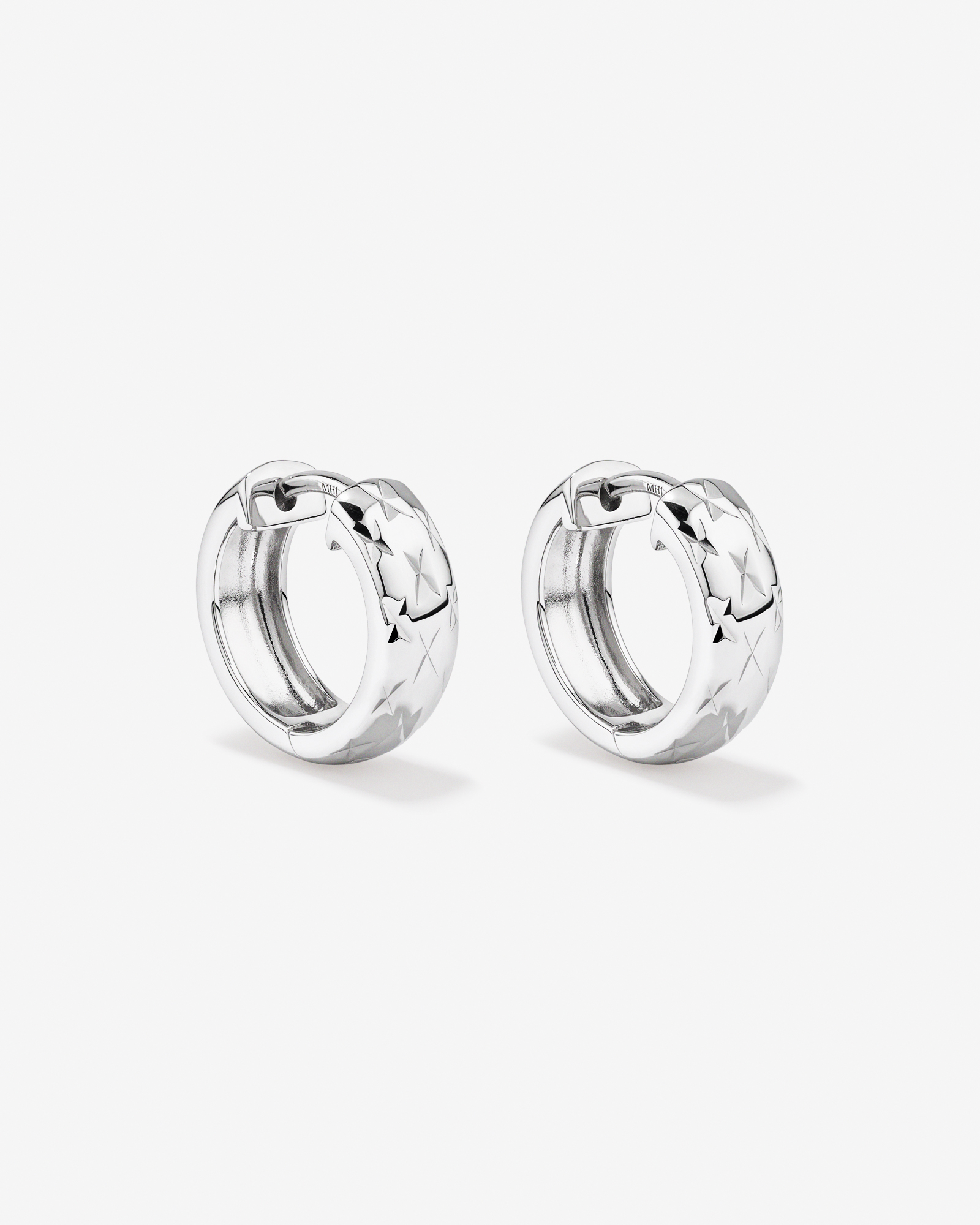 Diamond Cut Texture Huggie Hoop Earrings in Sterling Silver