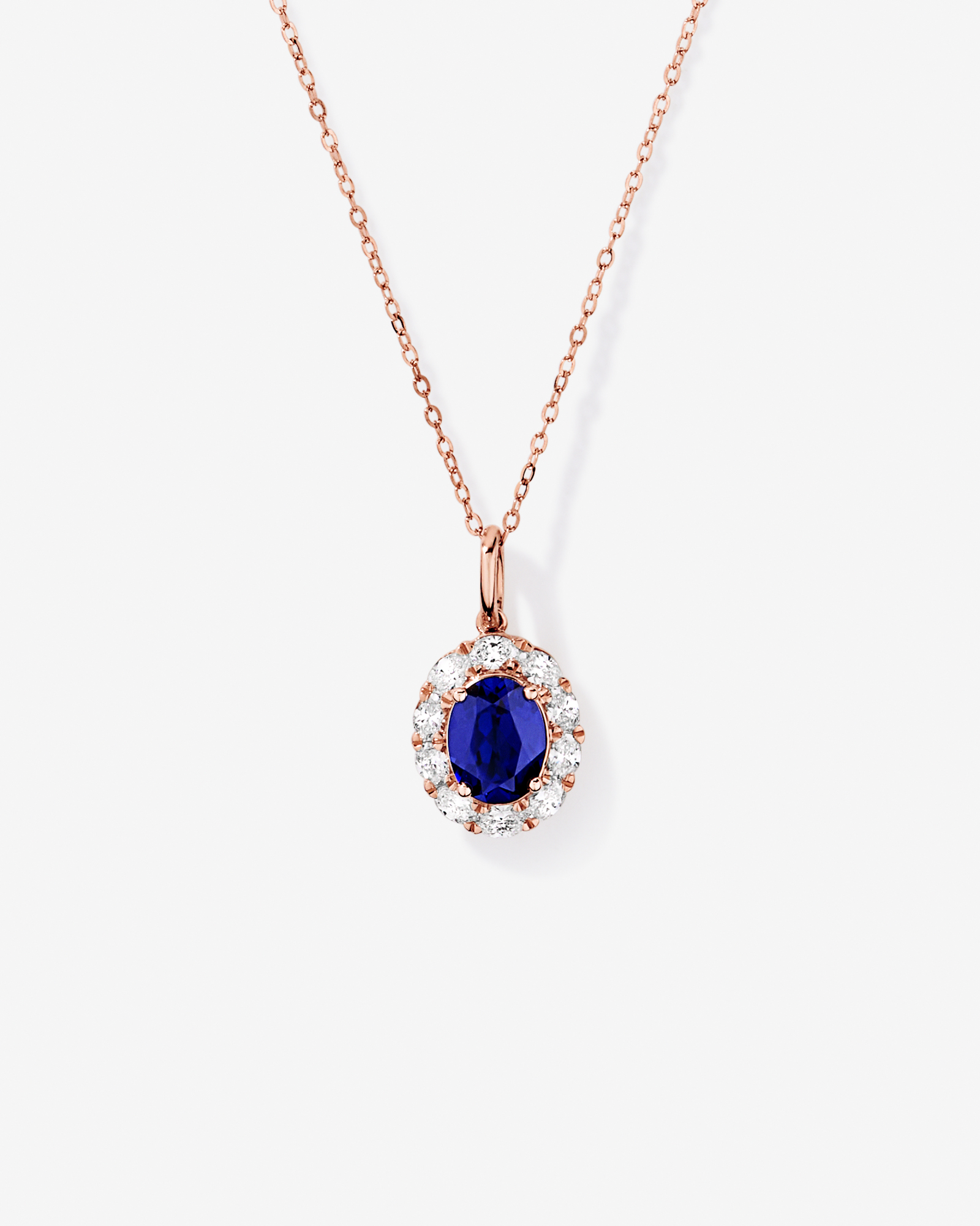 Created Sapphire & 0.47 Carat TW Laboratory-Grown Diamond Pendant with Chain in 10kt Rose Gold