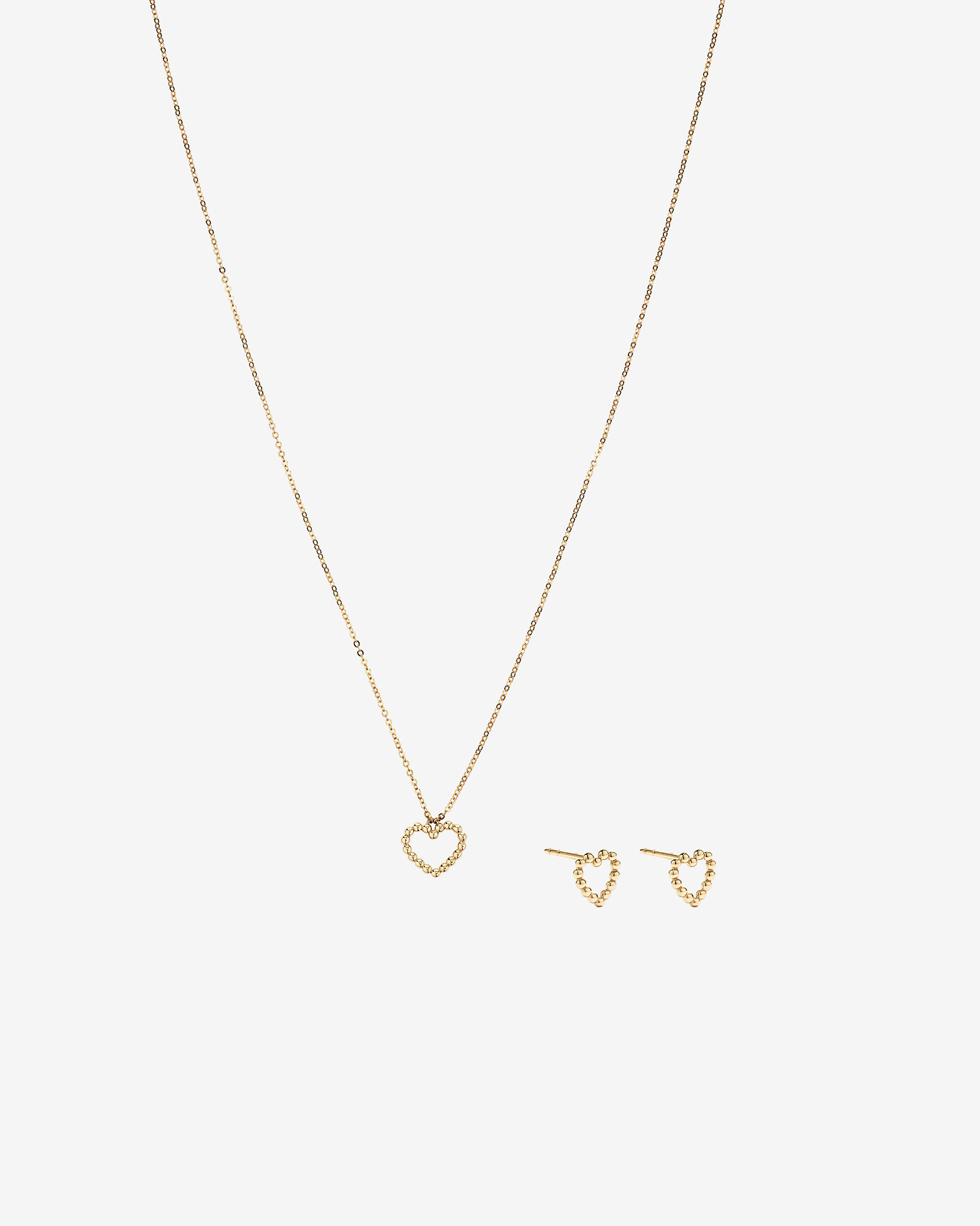 Bead Heart Pendant and Stud Earrings Set in 10kt Yellow Gold
