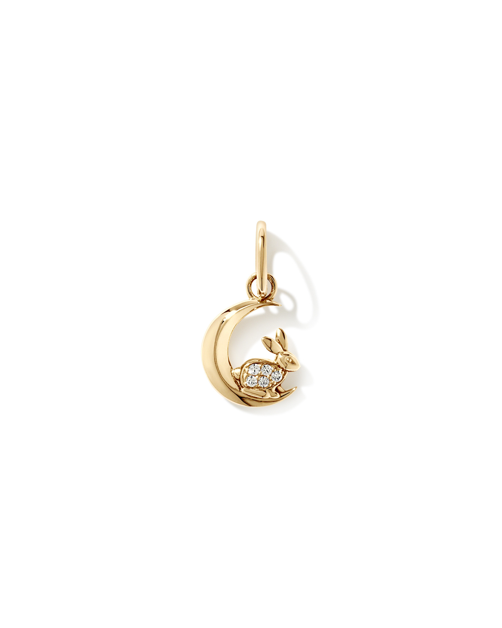 Moon Rabbit Pendant with Cubic Zirconia in 10kt Gold