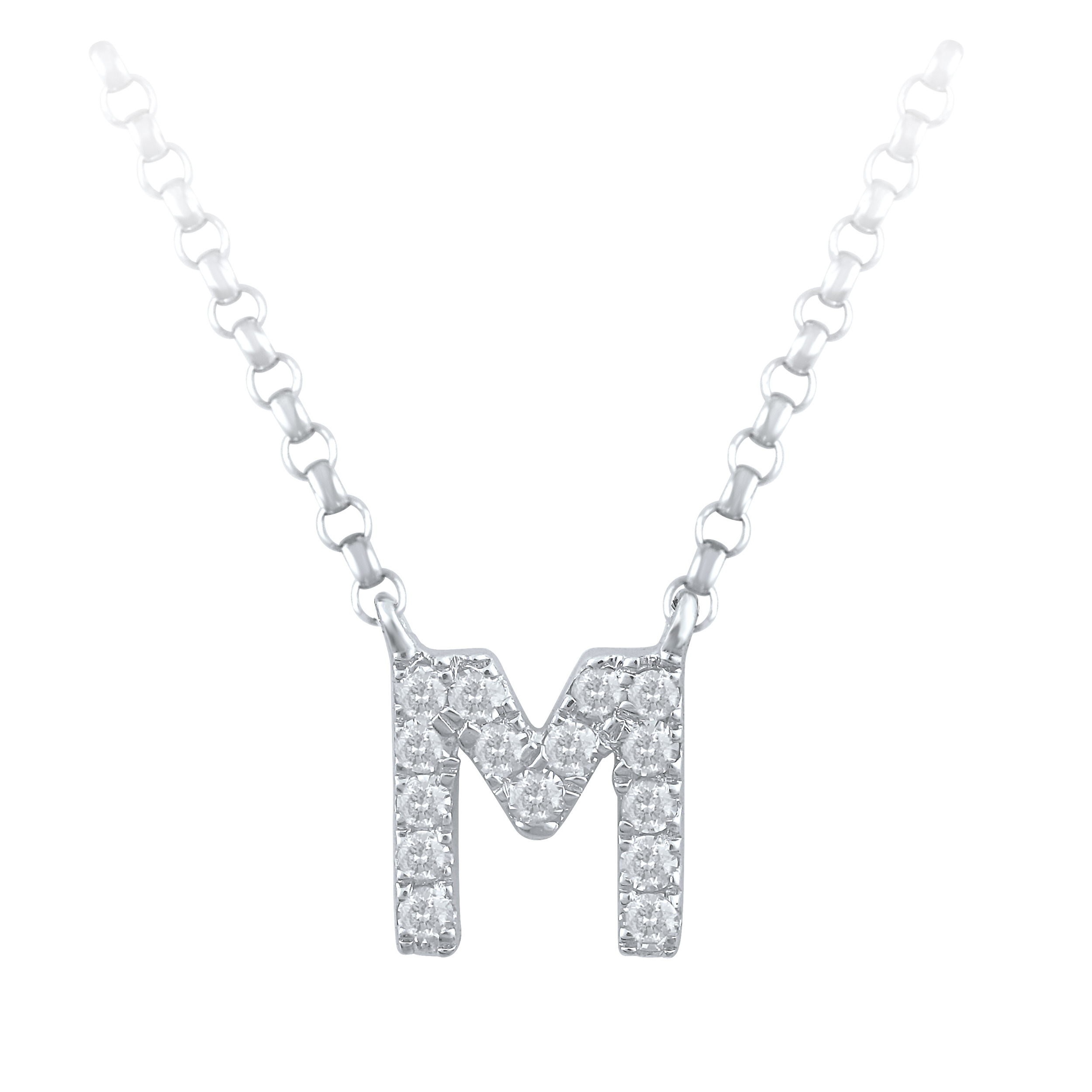 M' Initial Necklace with Diamonds in 10kt White Gold