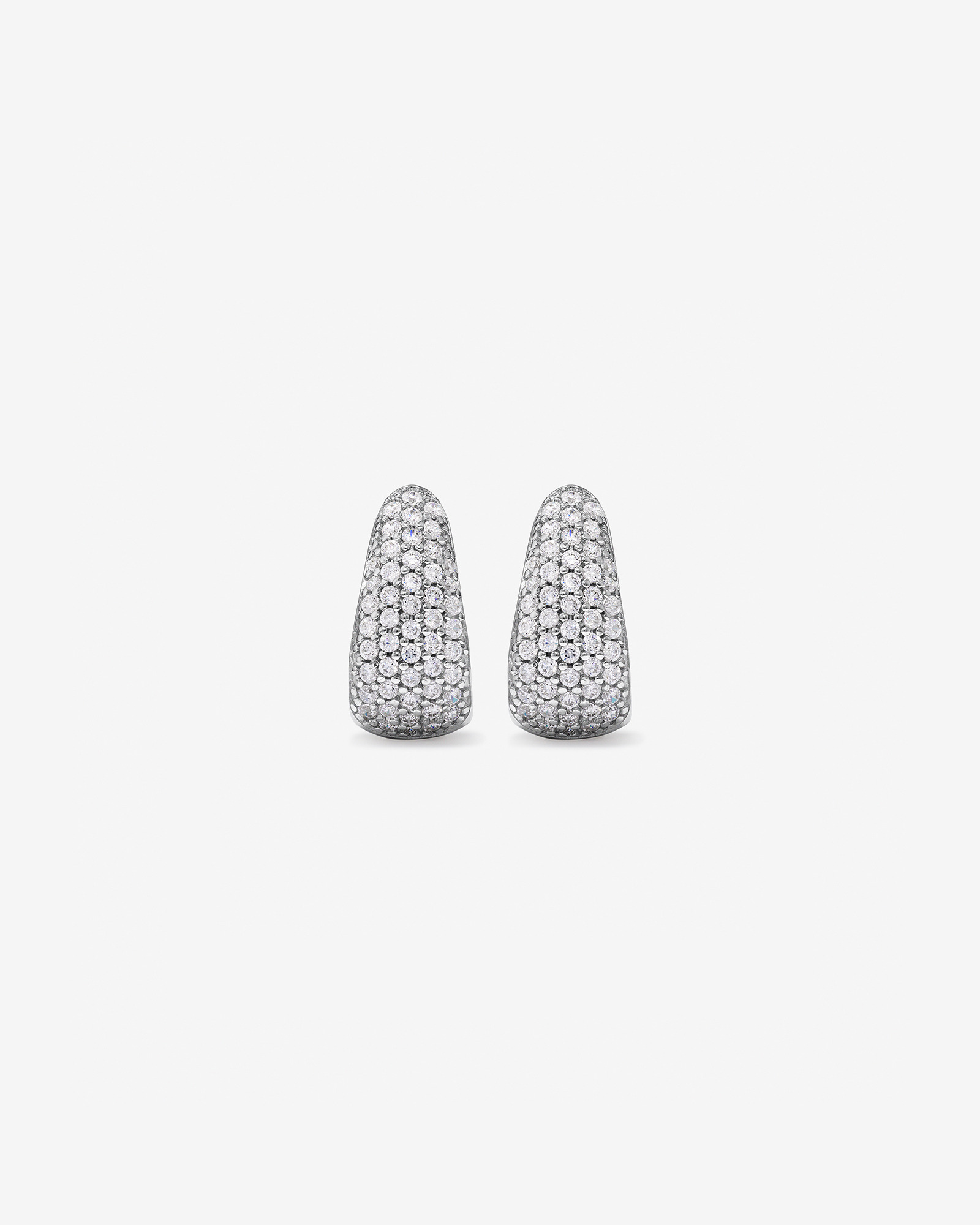 Cubic Zirconia Pave Half Hoop Dome Stud Earrings in Sterling Silver