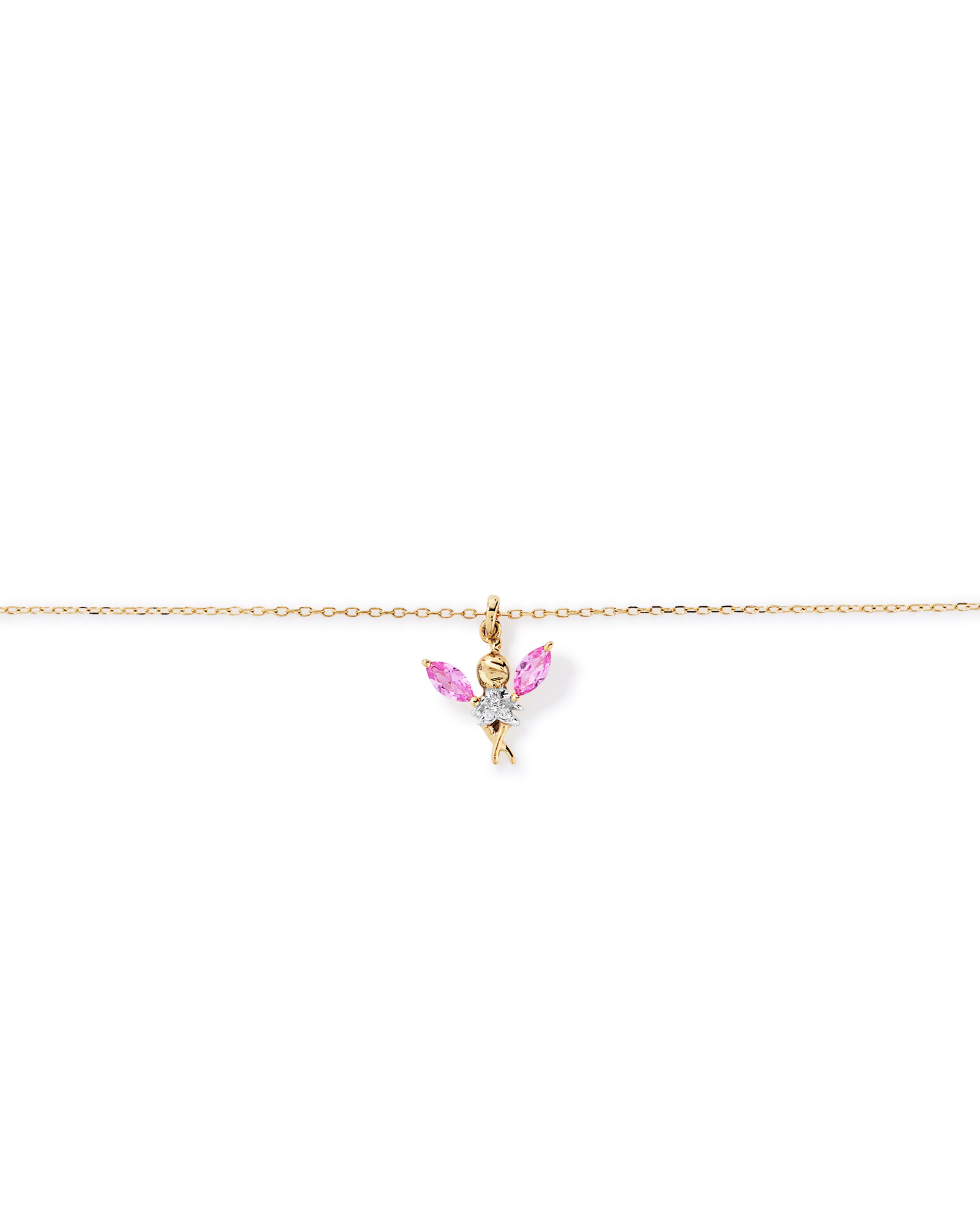 Pendentif fée pour enfants avec zirconie cubique rose en or jaune 10 kt