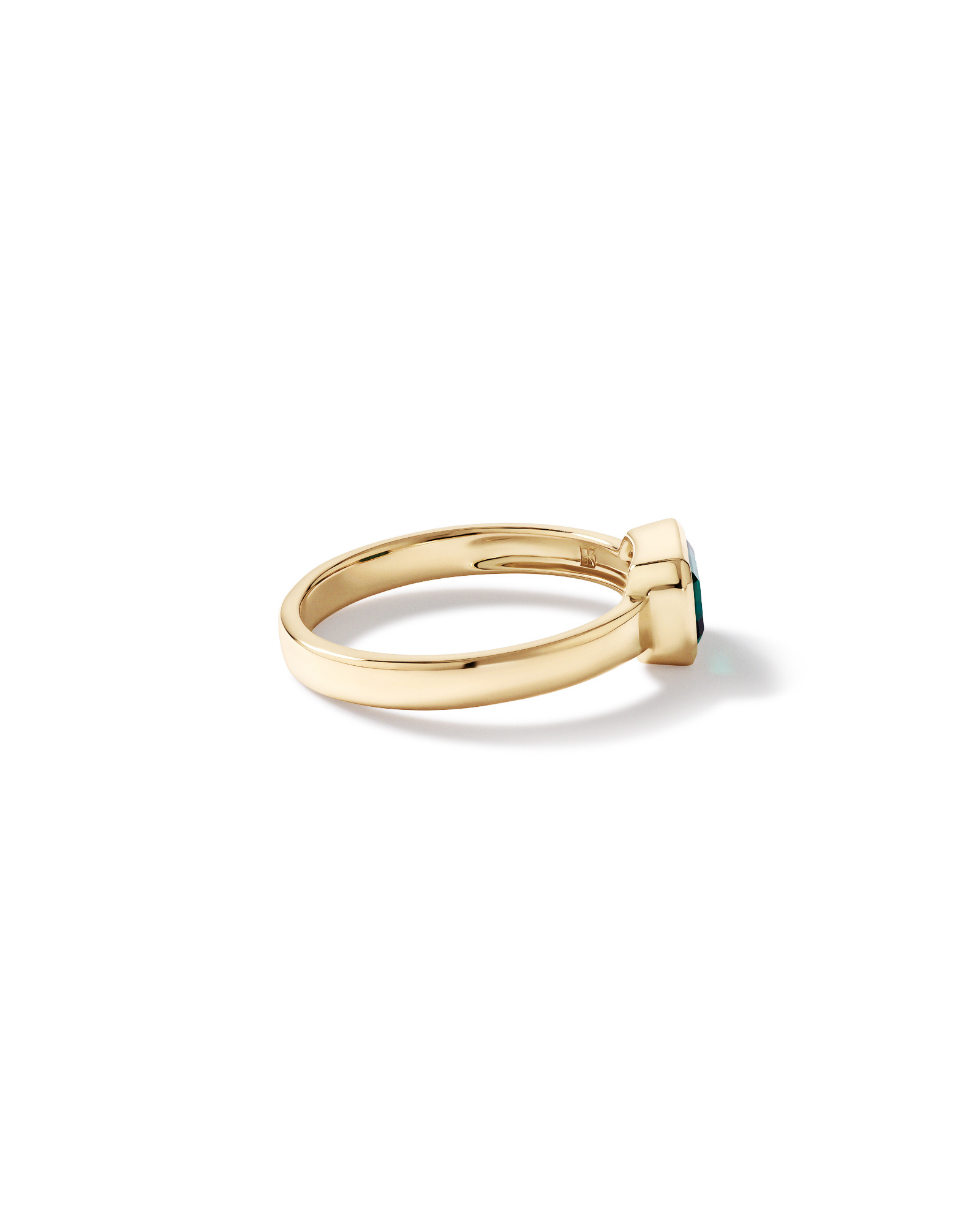 East-West Set Created Emerald Bezel Ring in 10kt Yellow Gold