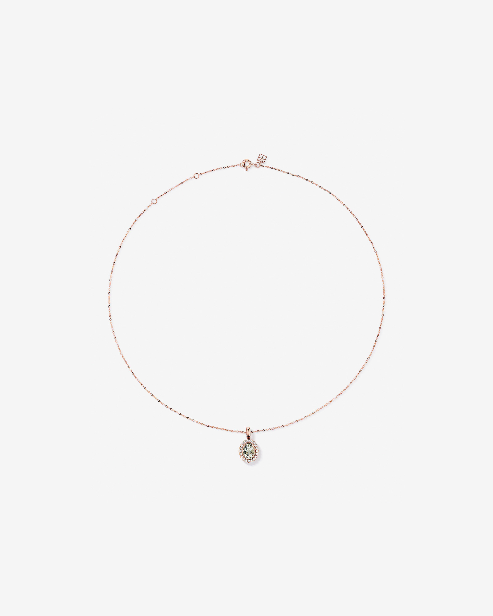 Green Amethyst & 0.20TW of Diamond Halo Pendant with Chain in 10kt Rose Gold