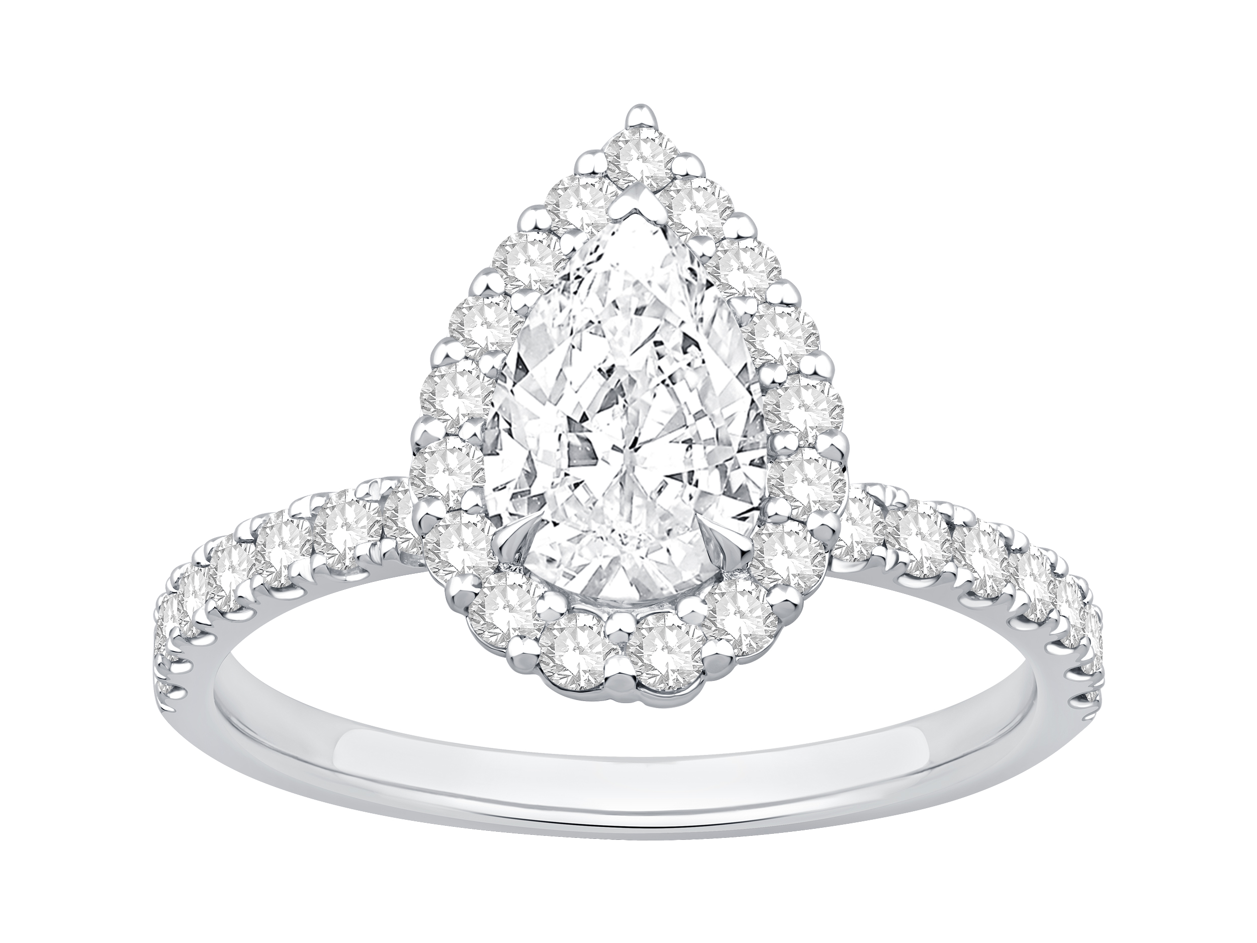 1.82 Carat TW Pear Cut Laboratory-Grown Diamond Halo Engagement Ring in 14kt White Gold