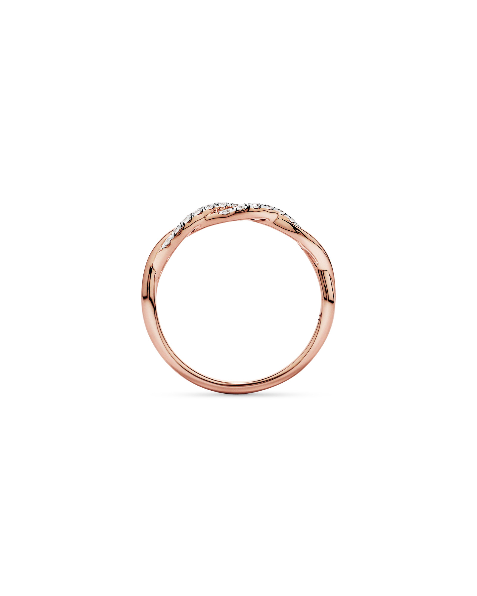 Alliance torsadée en or rose 14 carats rhodié, sertie d'un diamant rond brillant de 0,16 carat, cultivé en laboratoire