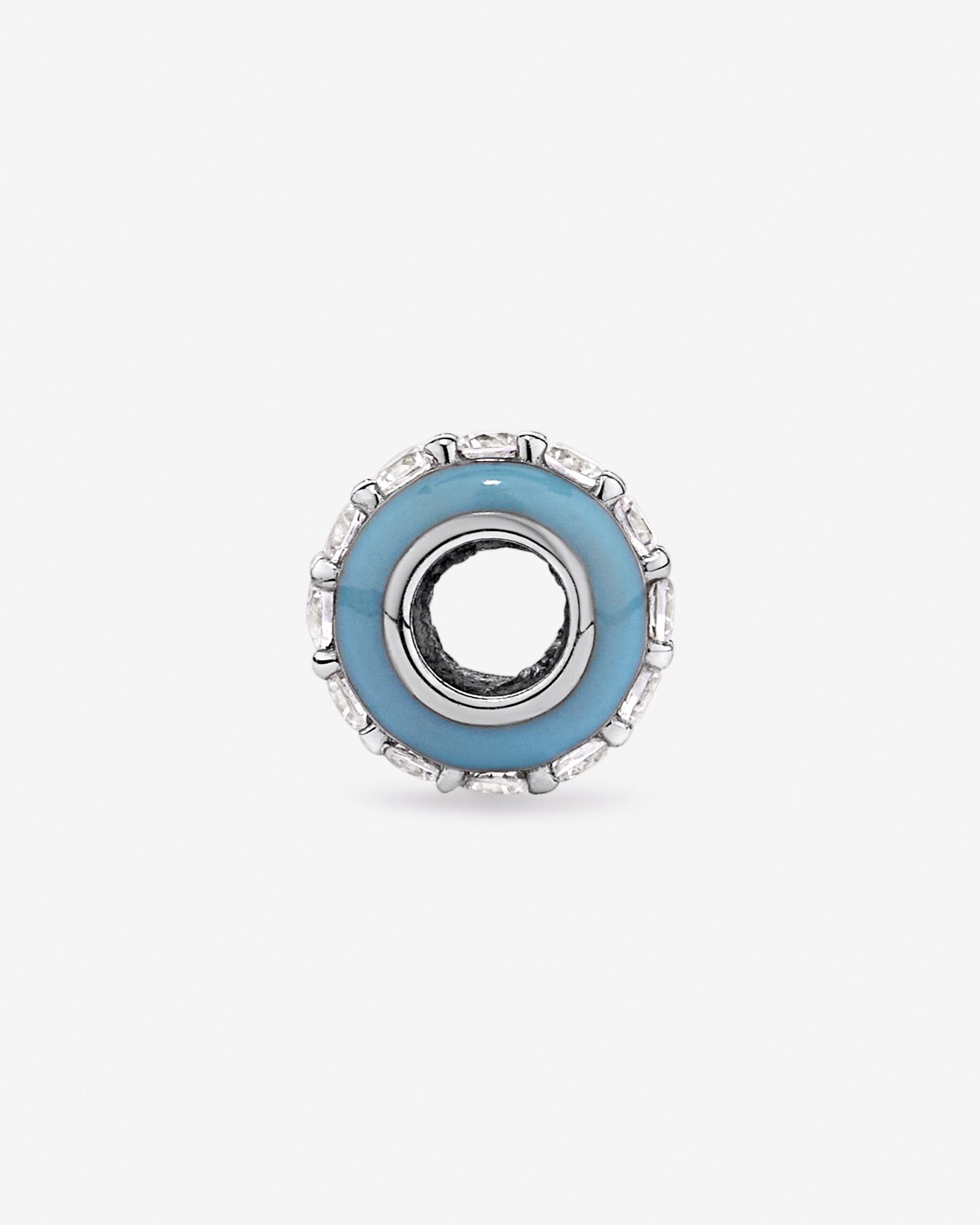Pendant Spacer with Blue Enamel and Cubic Zirconia in Silver