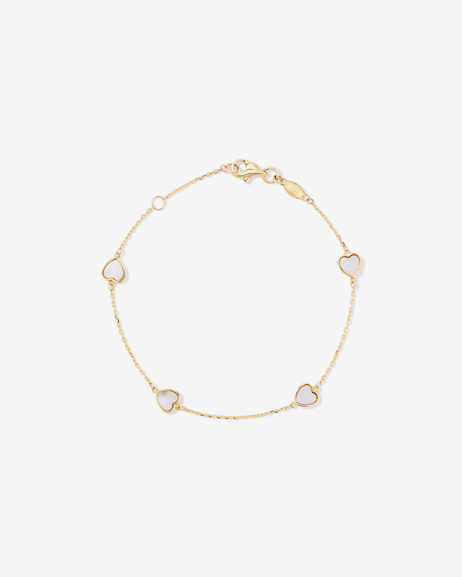 Bracelet à stations avec cœur en nacre 19 cm (7,5 po) en or jaune 10 kt