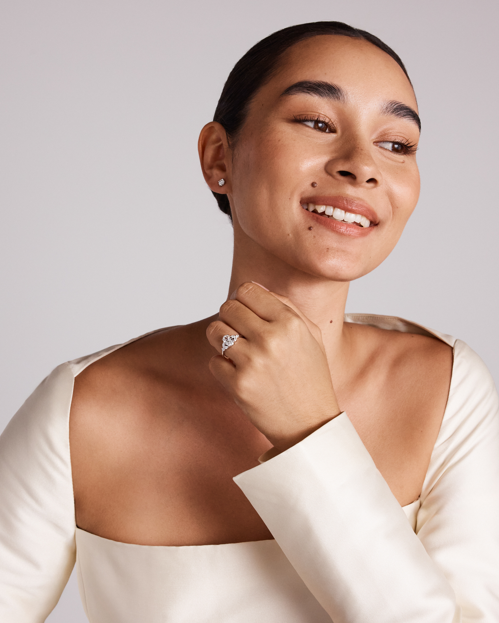 1.73 Carat TW Oval Cut Laboratory-Grown Diamond Marquise Side Stone Engagement Ring 14kt White Gold