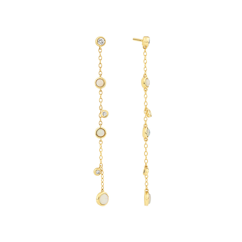 Drop Earrings with Opal & 0.15 Carat TW of Diamonds in 10kt Yellow Gold