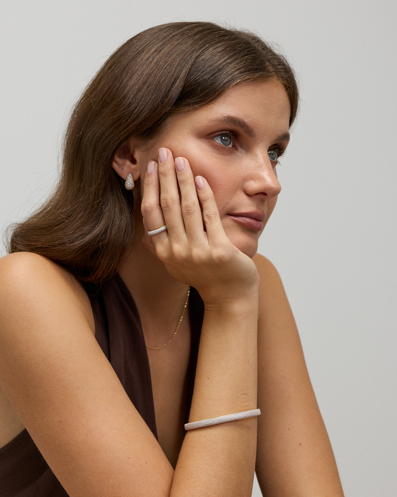 Slim Pavé Dome Ring with Cubic Zirconia in 18kt Vermeil