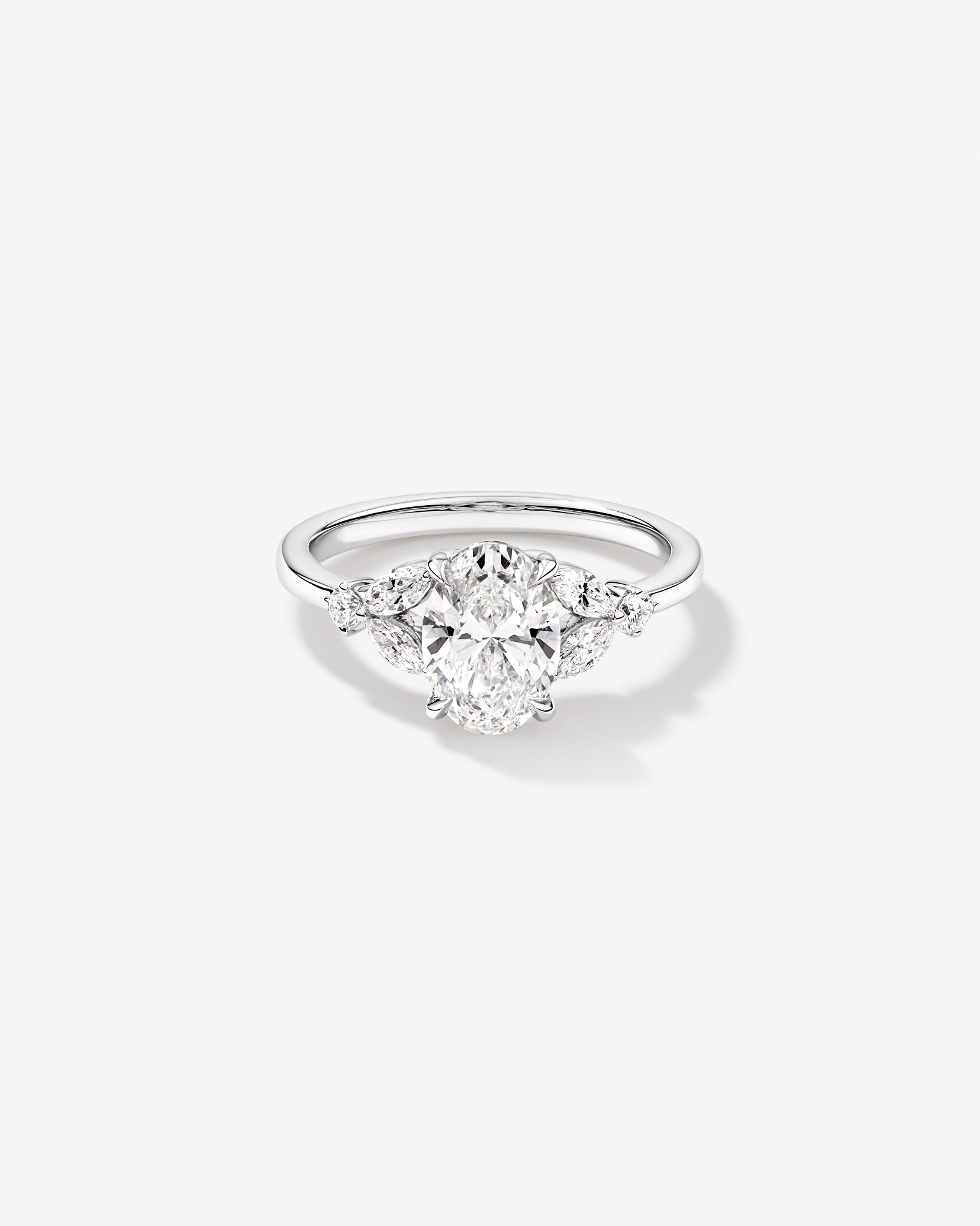 1.73 Carat TW Oval Cut Laboratory-Grown Diamond Marquise Side Stone Engagement Ring 14kt White Gold