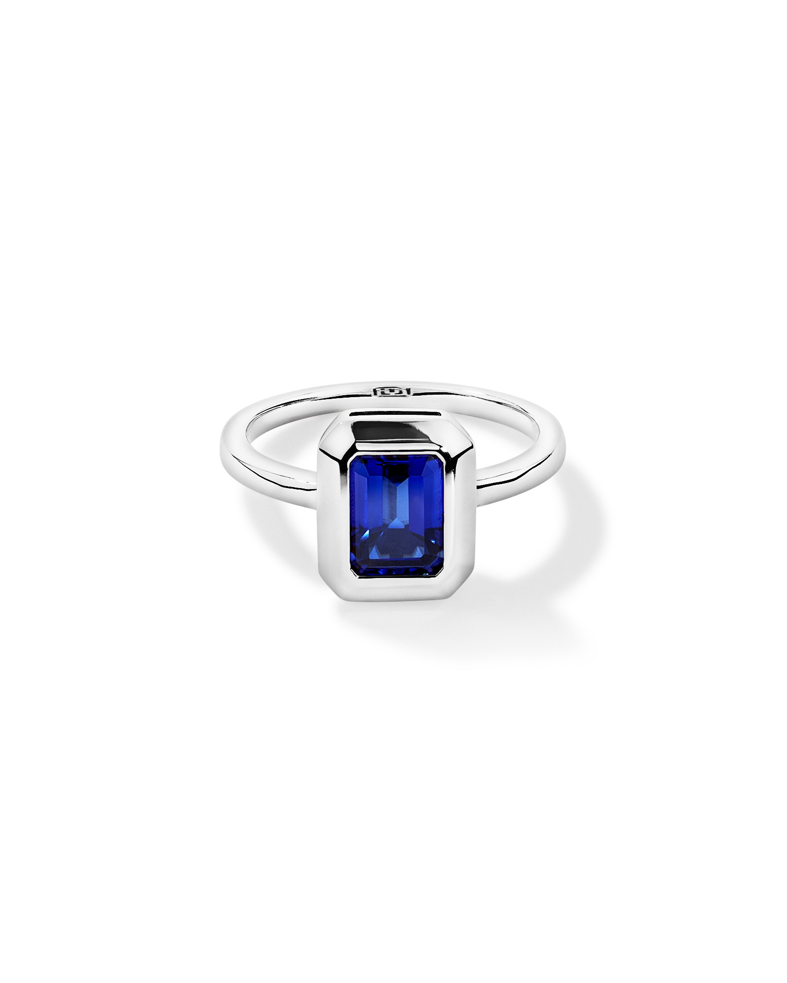 Emerald Cut Created Sapphire Bezel Ring 10kt White Gold
