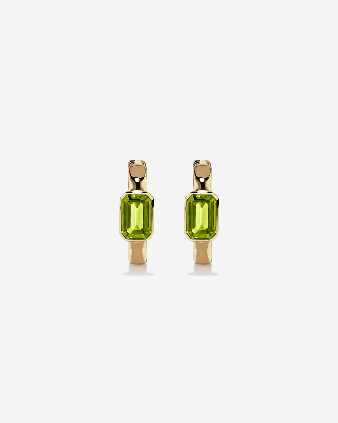 Peridot Bezel Huggie Earrings in 10kt Yellow Gold