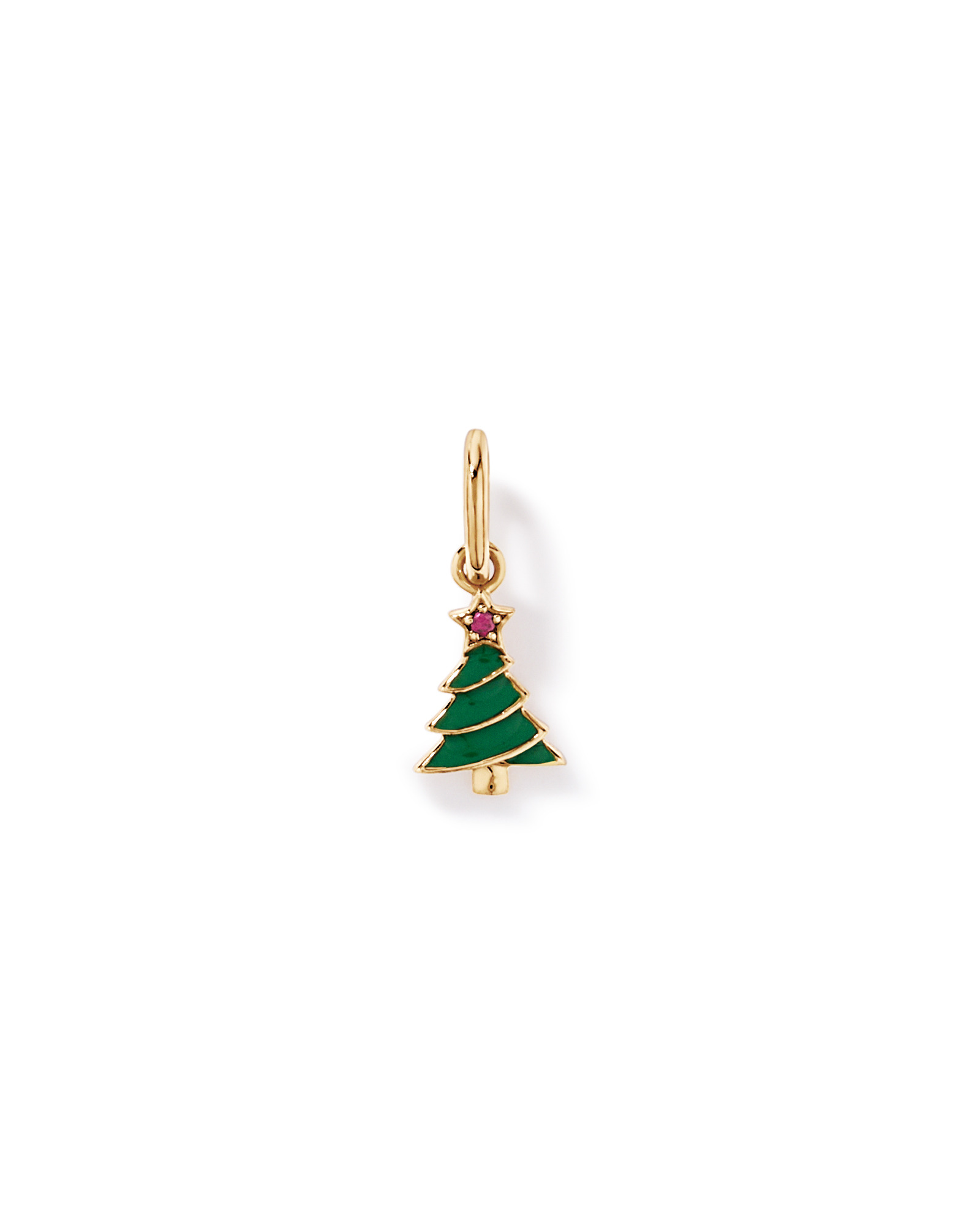 Pendentif sapin de Noël avec rubis et émail créés en Vermeil en or jaune 18 carats