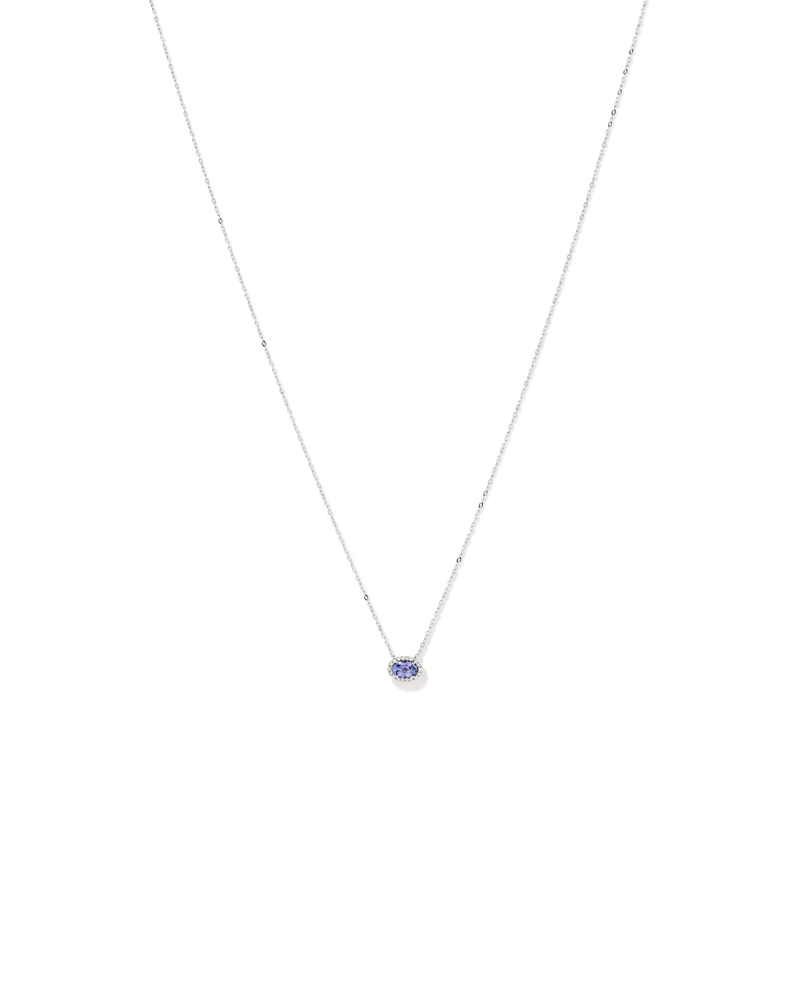 Collier Pendentif Halo Avec Pierre Précieuse Tanzanite Bleue Taille Ovale Et 0,08 Carat Pt De Diamants En Or Blanc 10 Ct