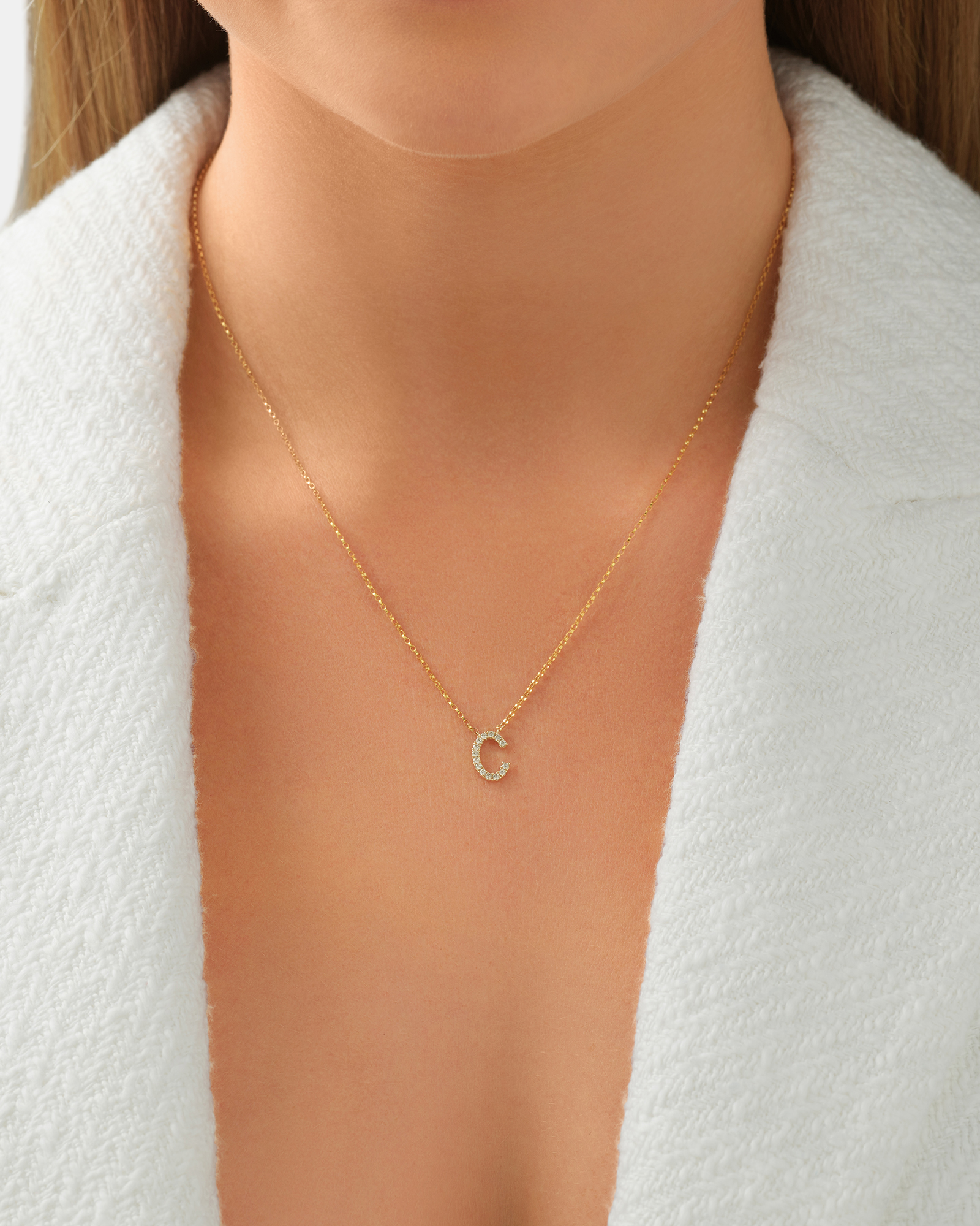 "C" Initial Necklace with 0.10 Carat TW of Diamonds in 10kt Yellow Gold