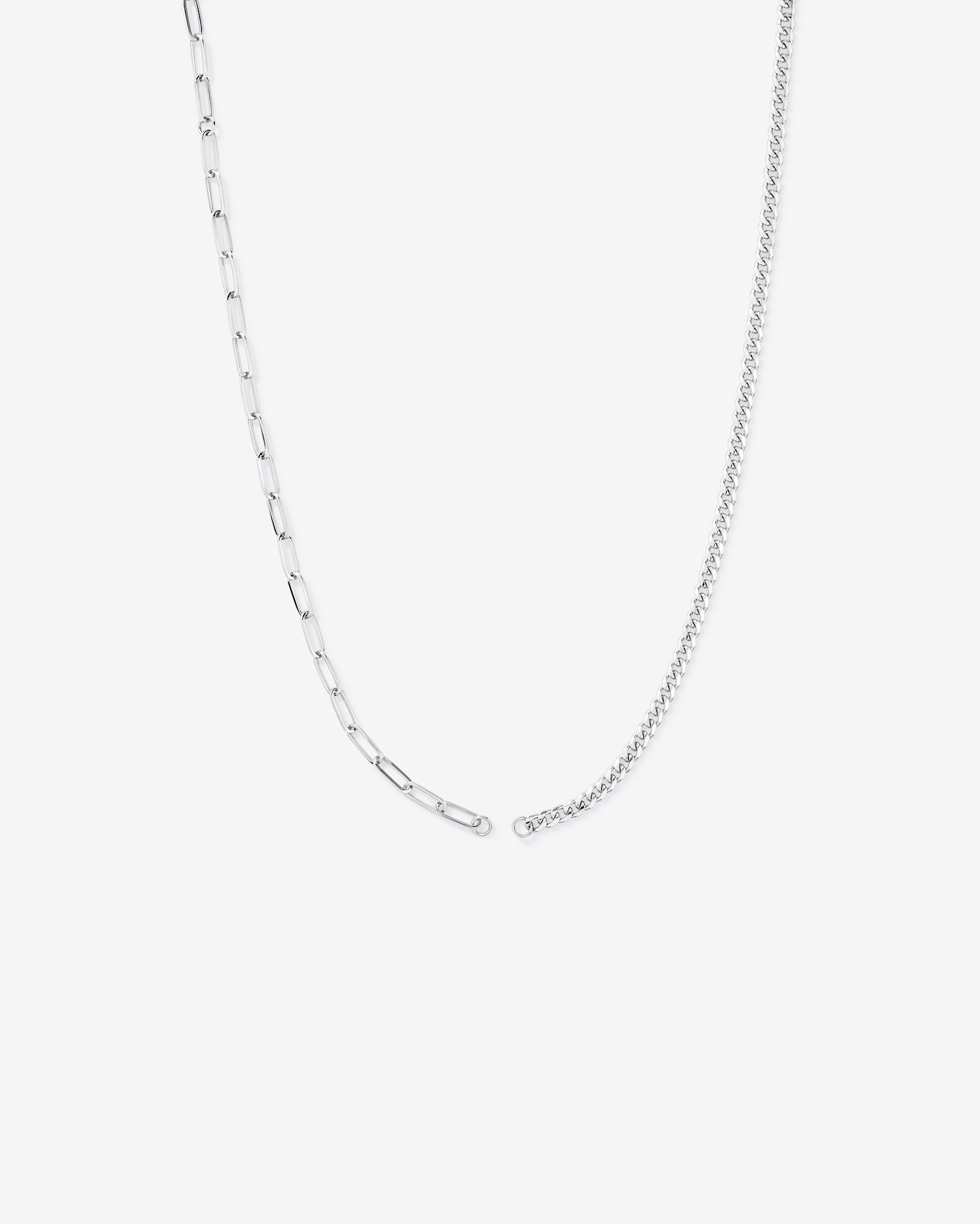 Paperclip and Curb Link Chain Necklace in Sterling Silver