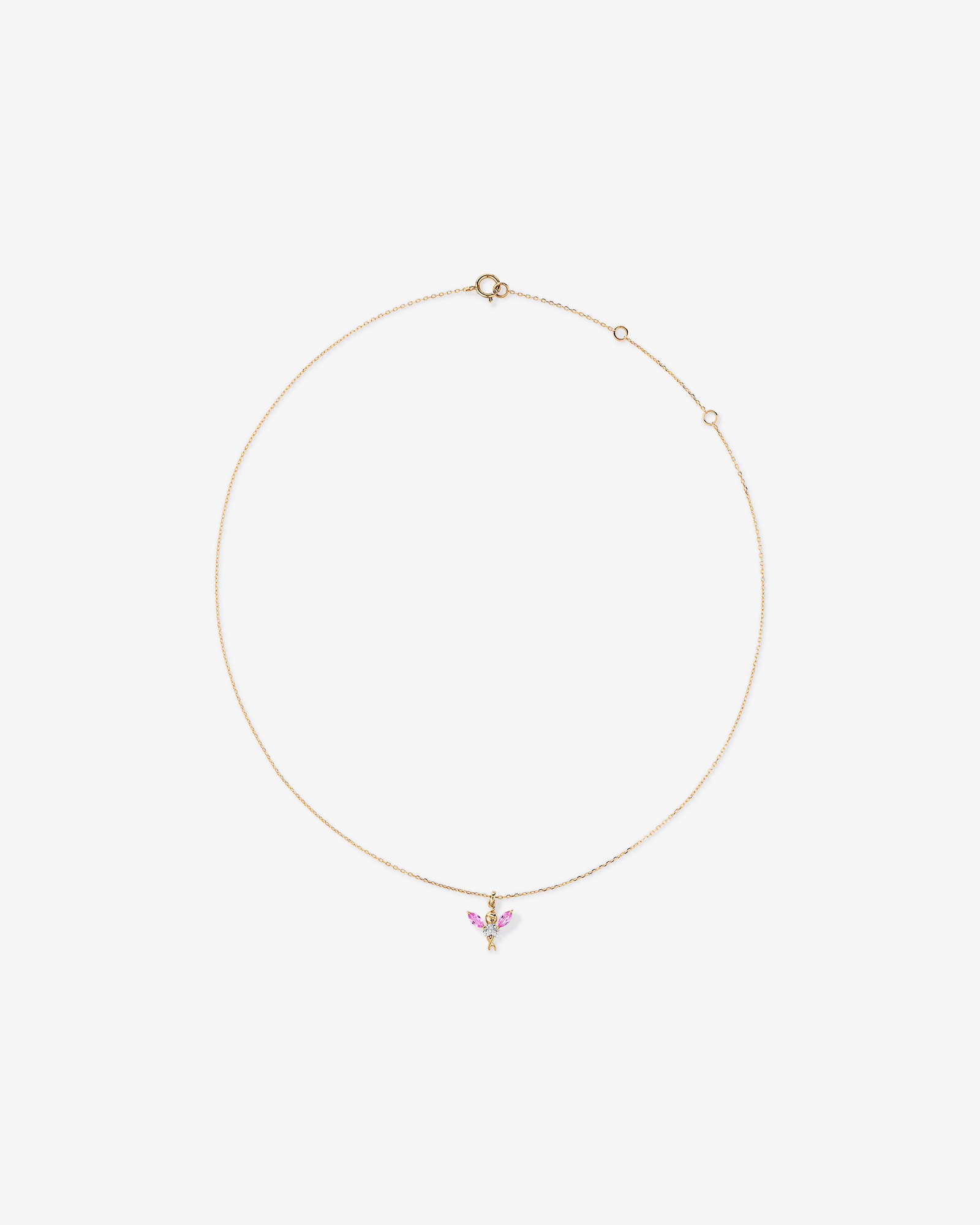 Pendentif fée pour enfants avec zirconie cubique rose en or jaune 10 kt