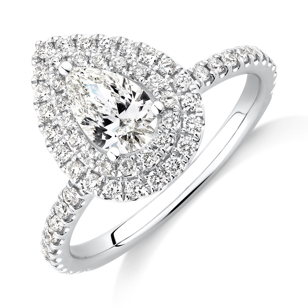 Halo Ring with 0.90 Carat TW of Diamonds in 18kt White Gold