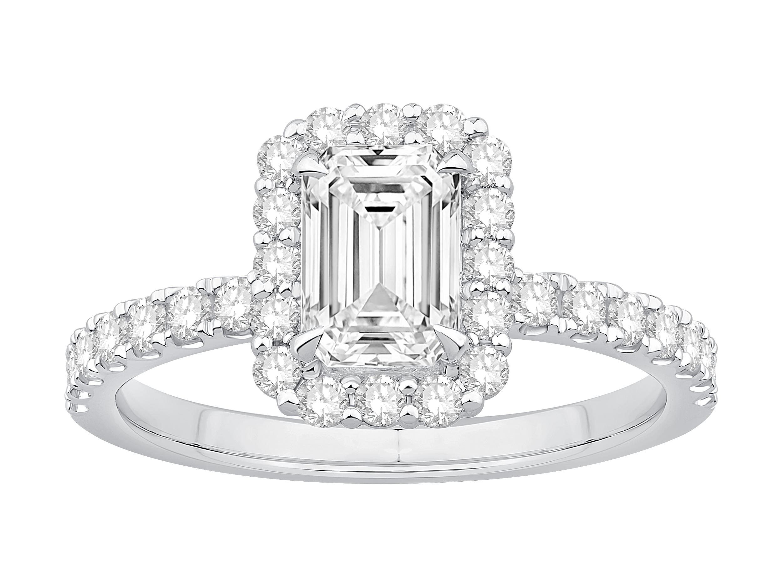 1.78 Carat TW Emerald Cut Laboratory-Grown Diamond Halo Engagement Ring 14kt White Gold