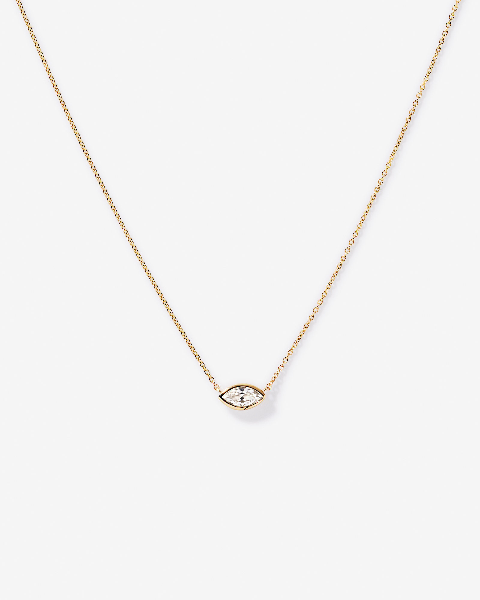 Marquise Cut White Created Sapphire Bezel Necklace in 10kt Yellow Gold