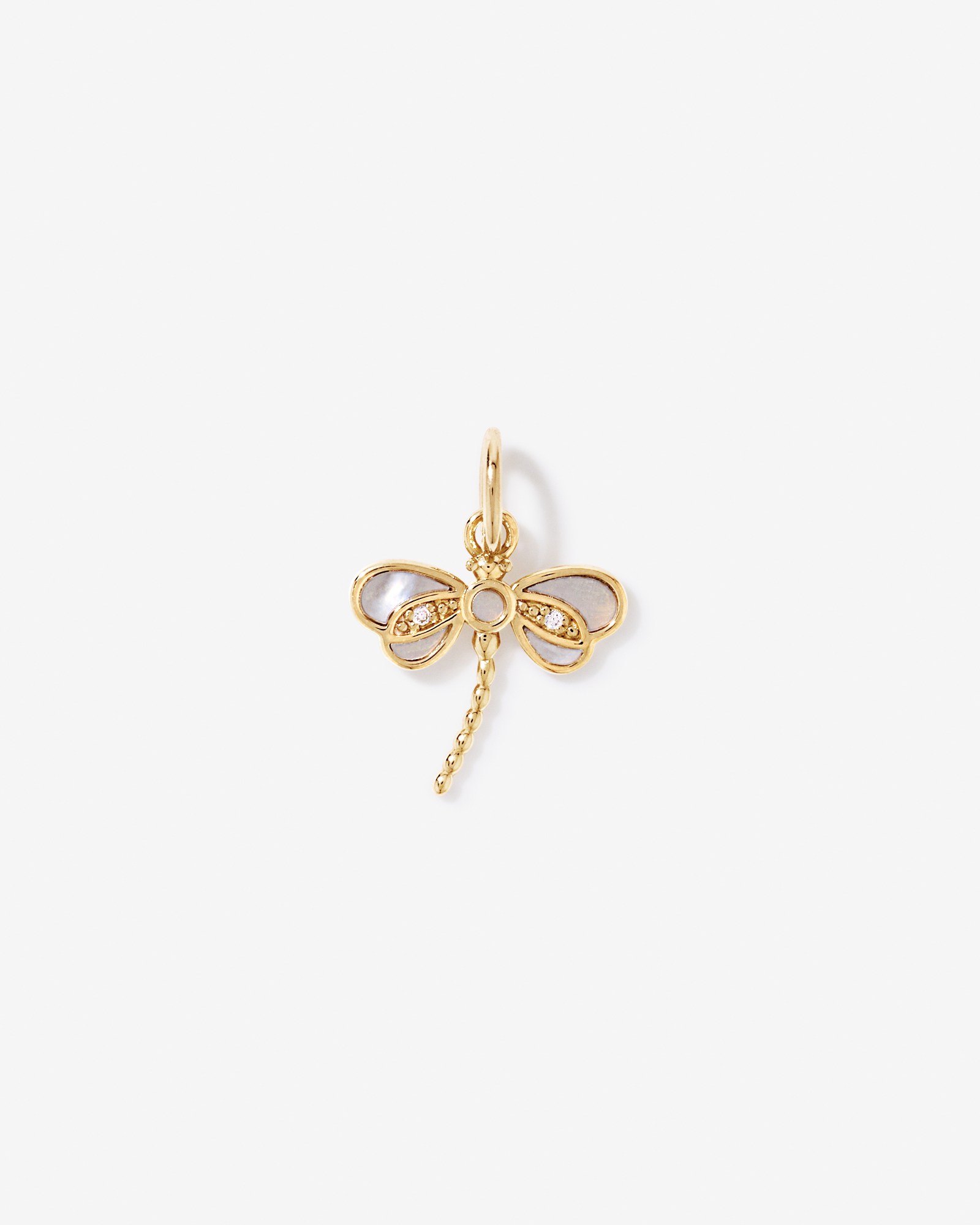 Dragonfly Pendant with Mother of Pearl and Cubic Zirconia in 18kt Yellow Gold Vermeil
