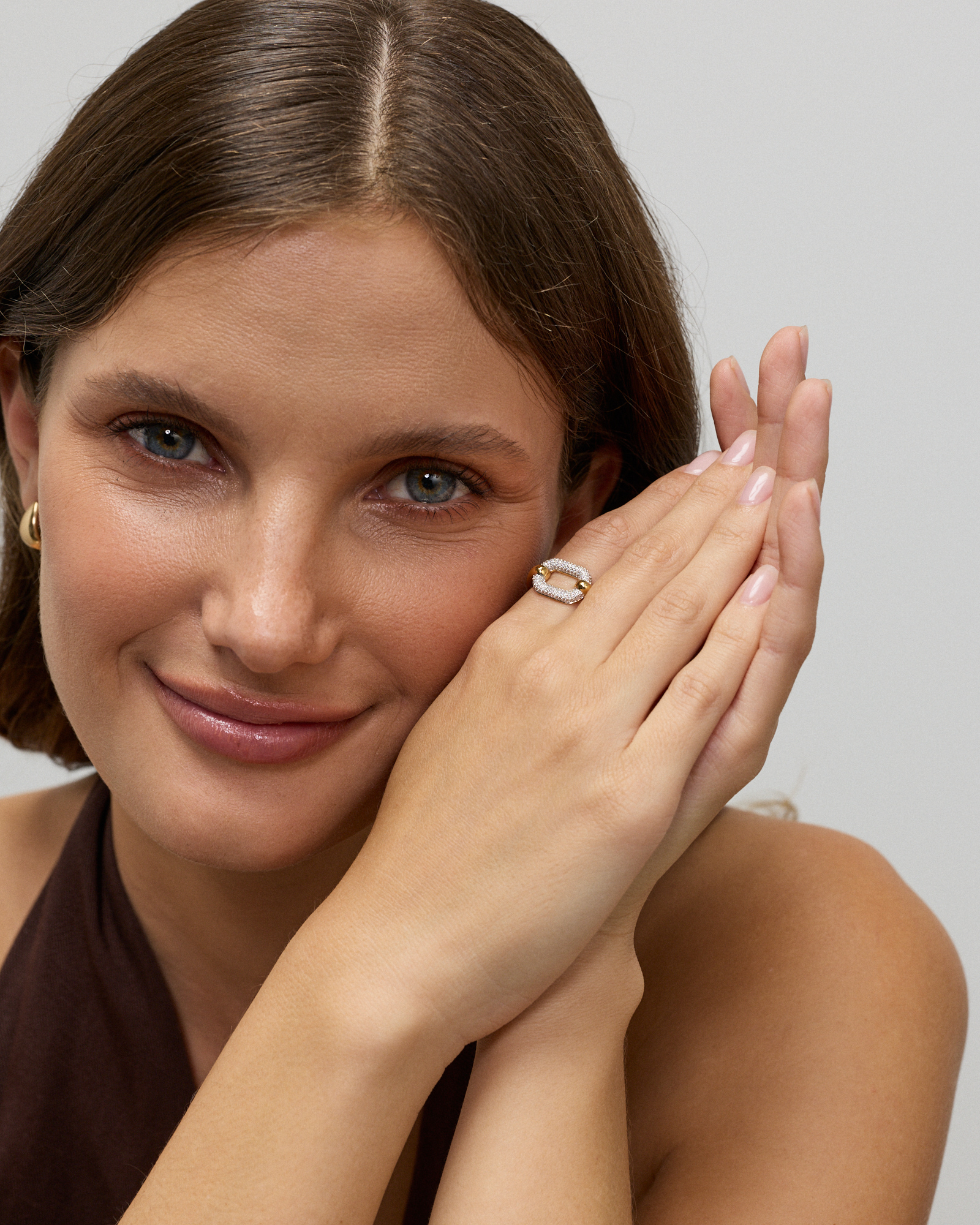 Anneau Luxe Links avec zirconie cubique en Vermeil 18 kt
