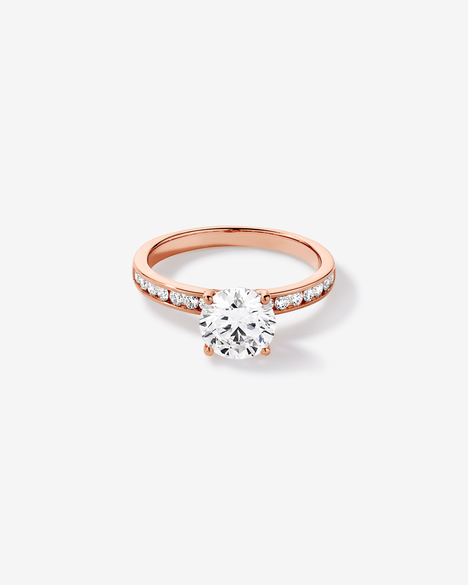 2.00 Carat TW Round Brilliant Laboratory-Grown Diamond Engagement Ring with Channel Set Side Accent Diamonds 14kt Rose Gold