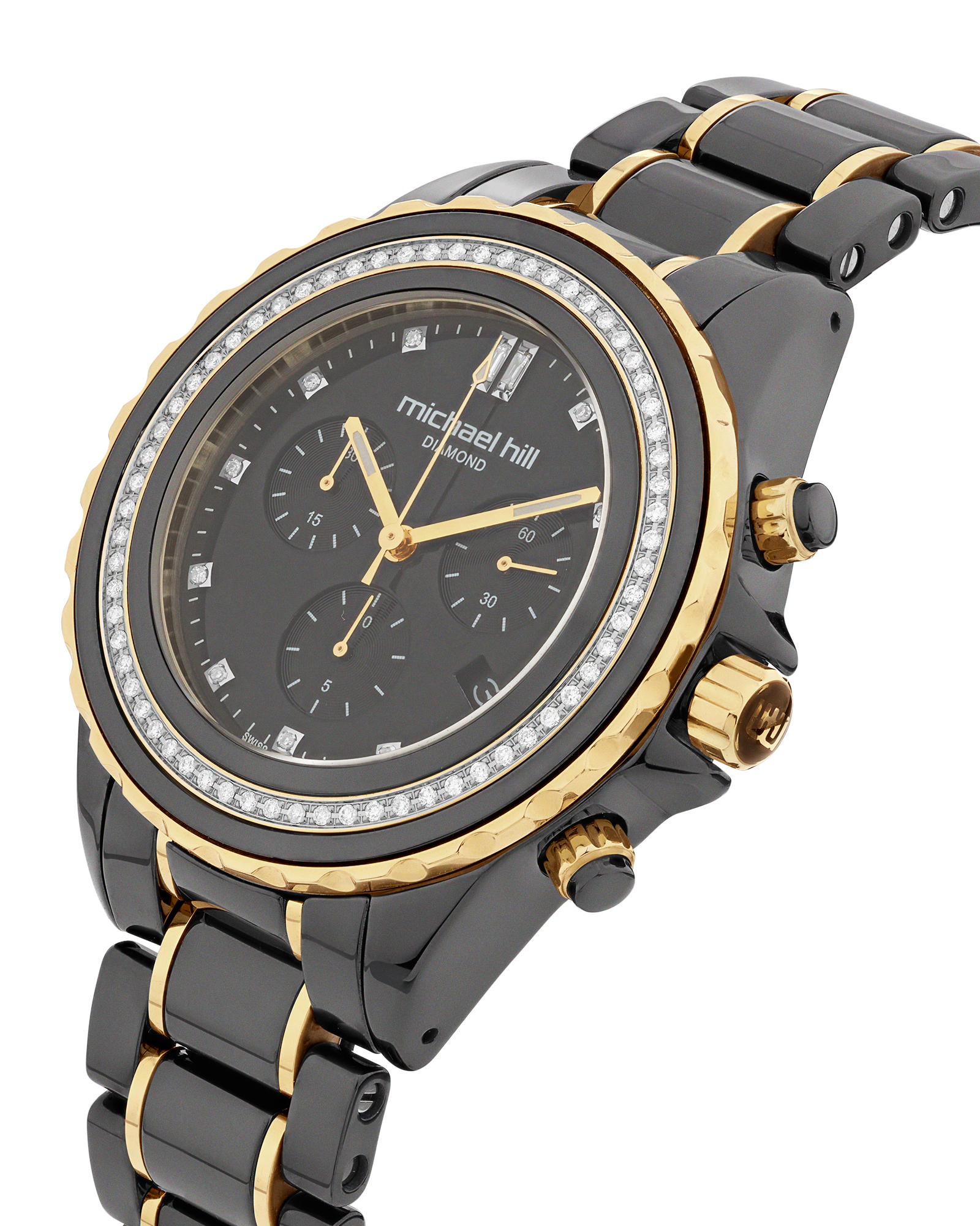Chronograph Watch with 0.50 Carat TW of Diamonds Black Ceramic & Rose Tone Stainless Steel