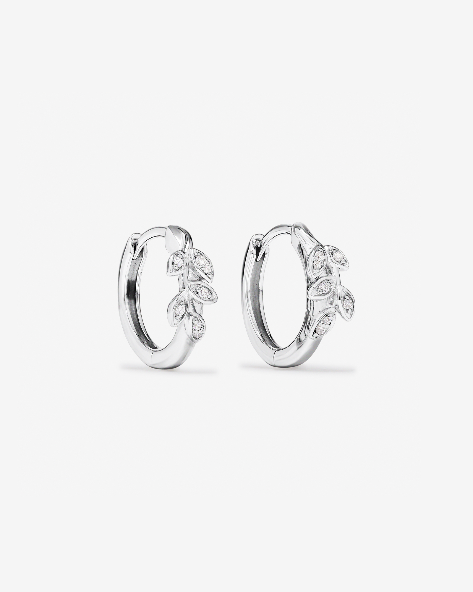 Cubic Zirconia Vine Huggie Earrings in Sterling Silver
