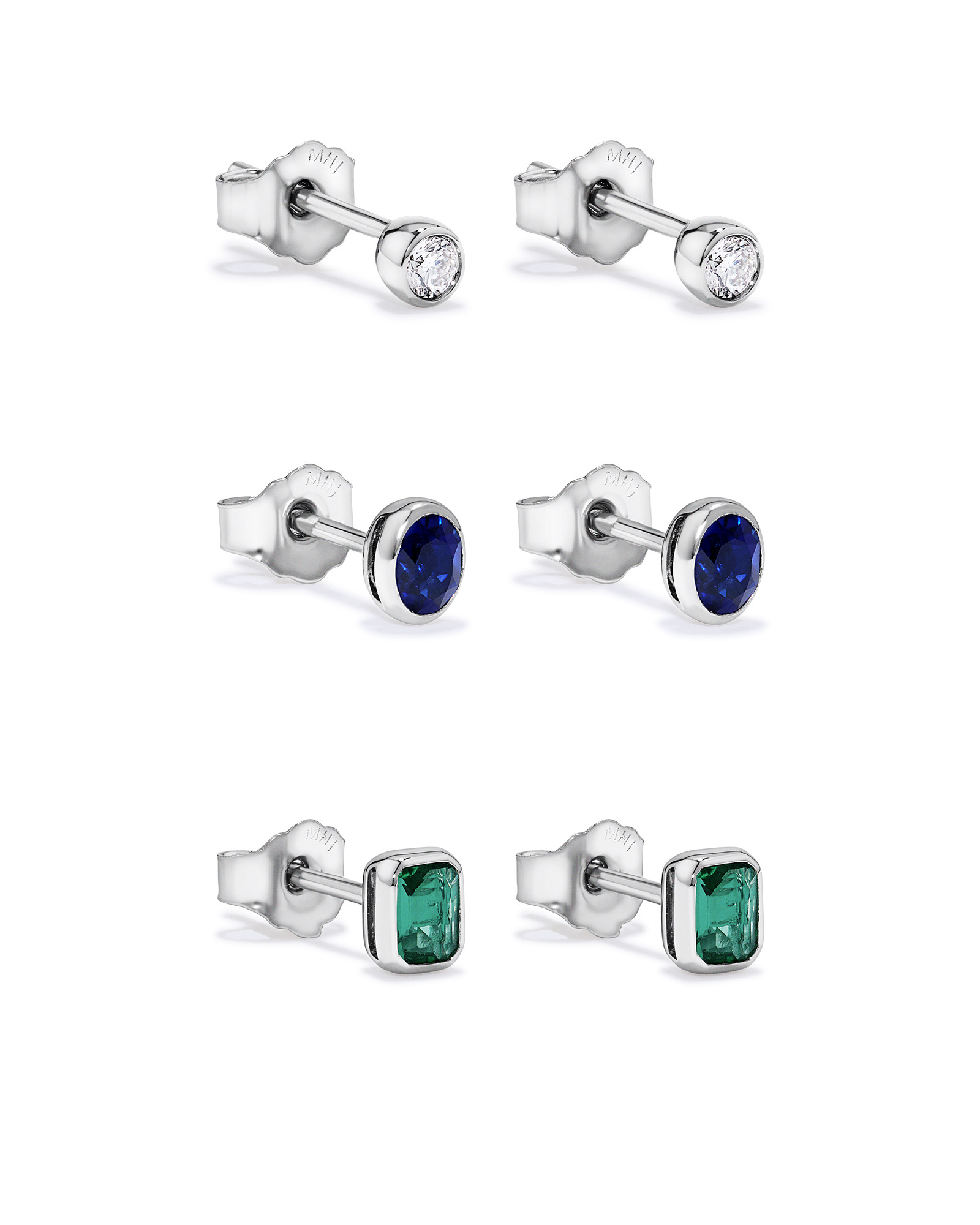 Laboratory-Grown Diamond, Created Emerald & Created Sapphire Stud Gift Set in Silver