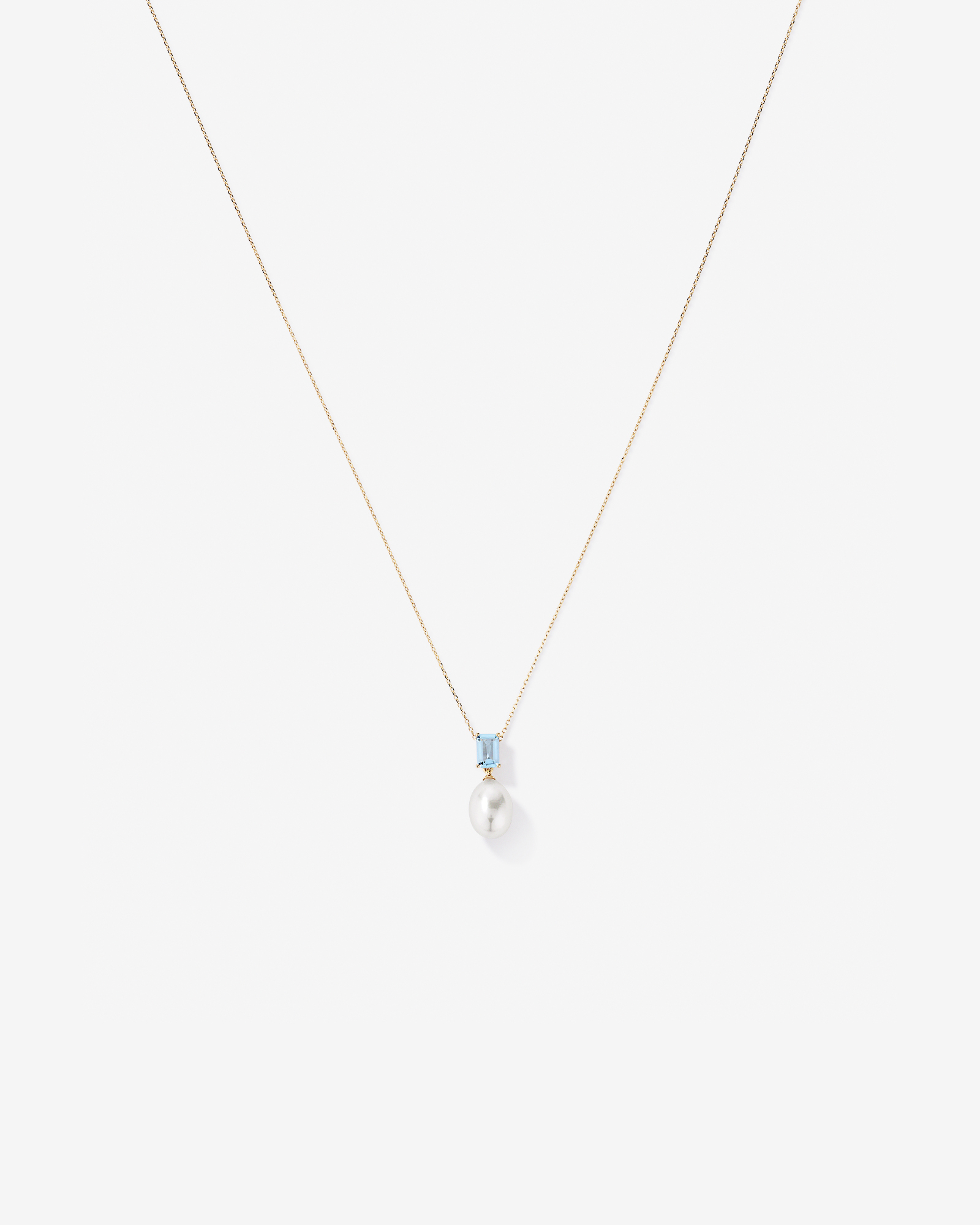 Collier avec Pendentif en Aigue-Marine et Perle de Culture d’Eau Douce en Or Jaune 10 Carats