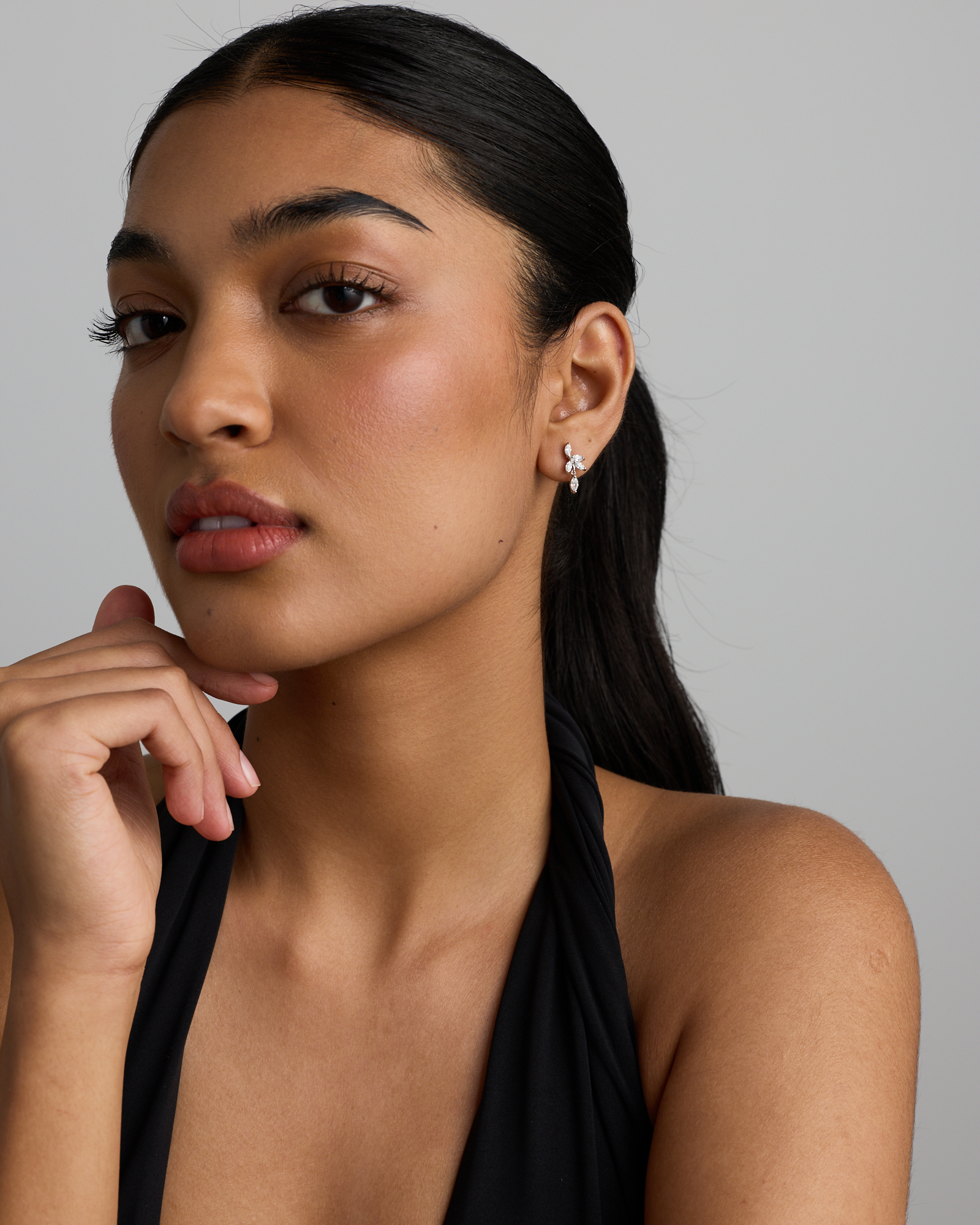 Cubic Zirconia Vine Stud Earrings in Sterling Silver