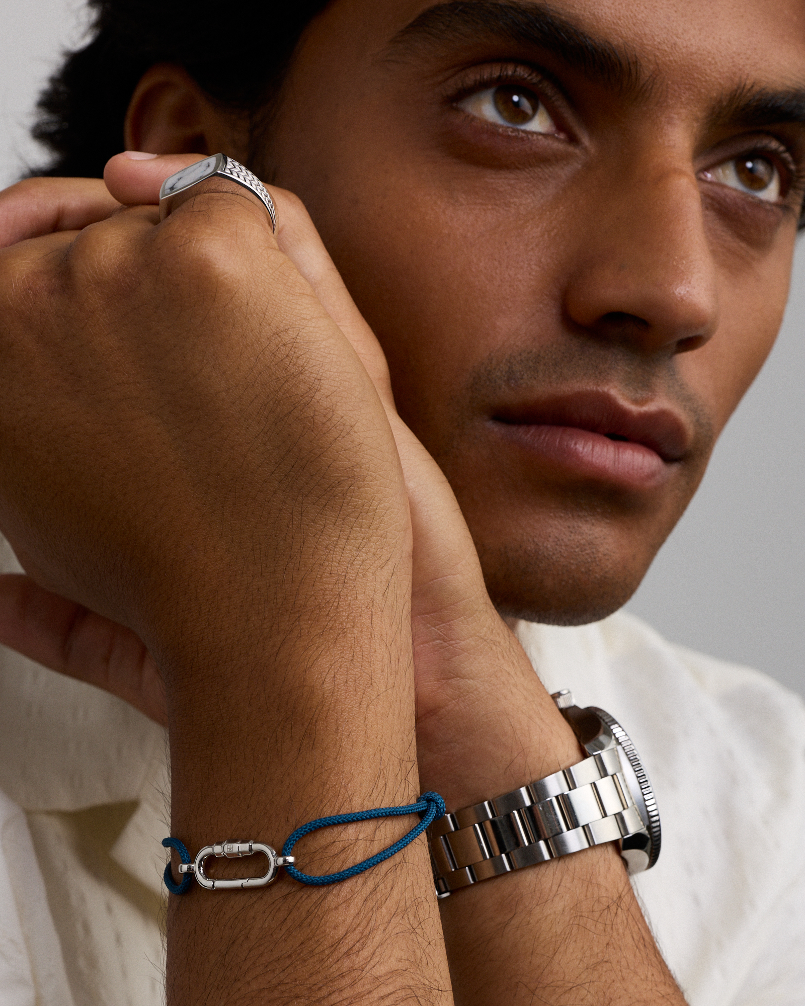 Blue Double Knotted Cord Bracelet in Sterling Silver