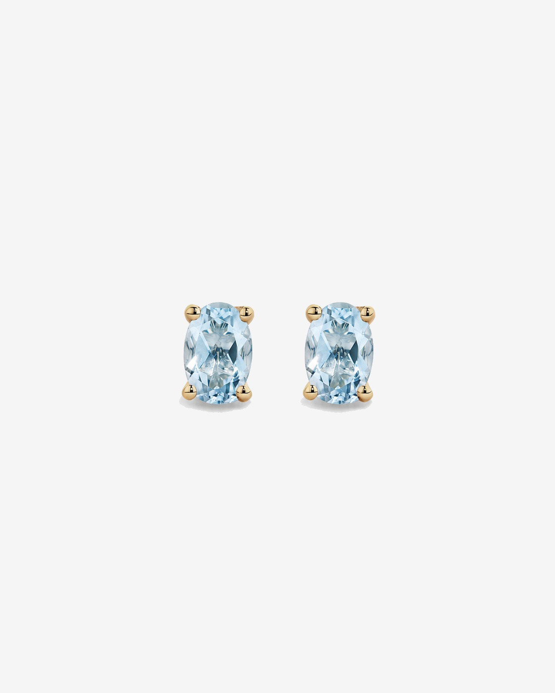Boucles d'oreilles puces ovales Aigue-marine en or jaune 10 ct