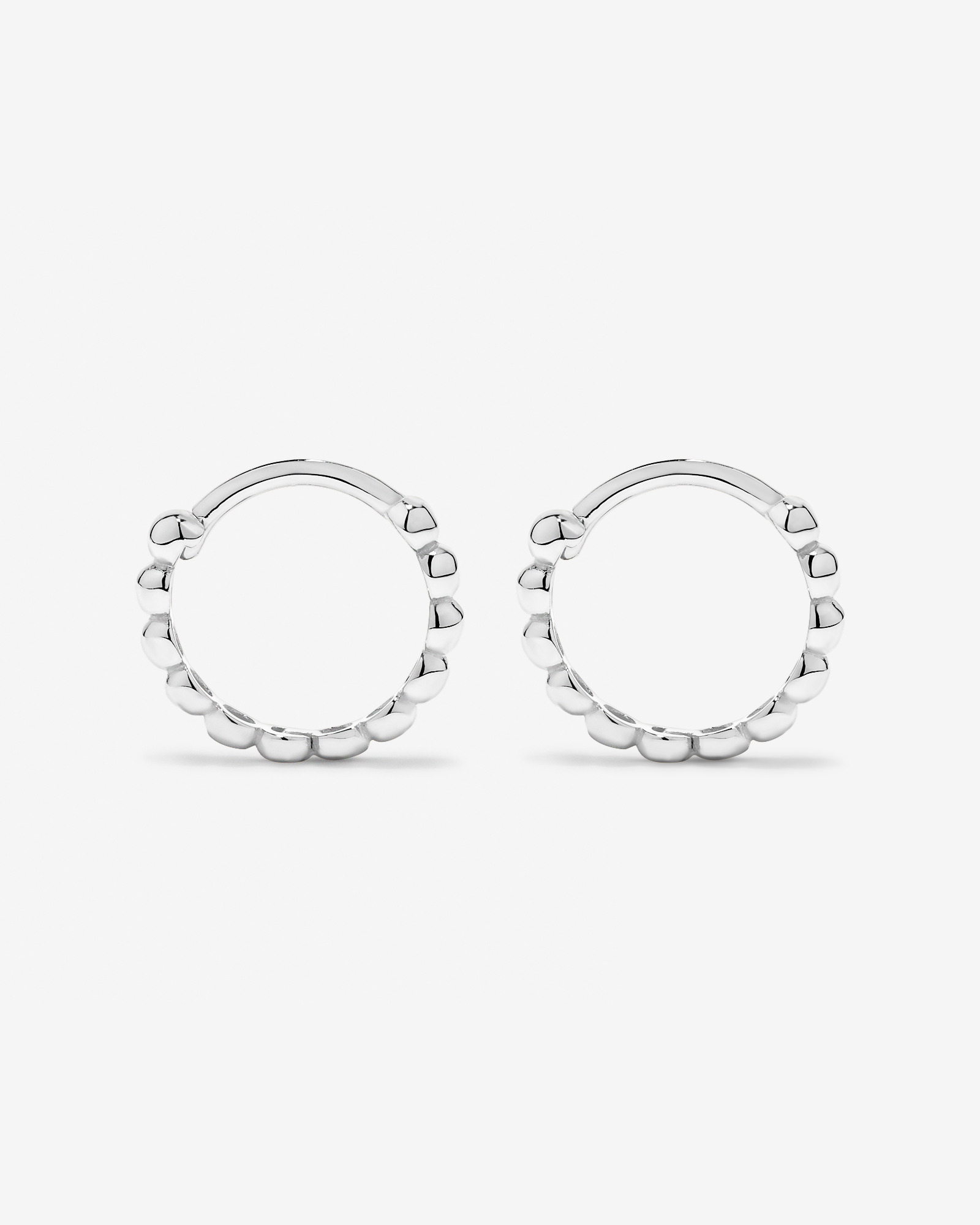 12mm Medium Beaded Huggie Earrings in Sterling Silver