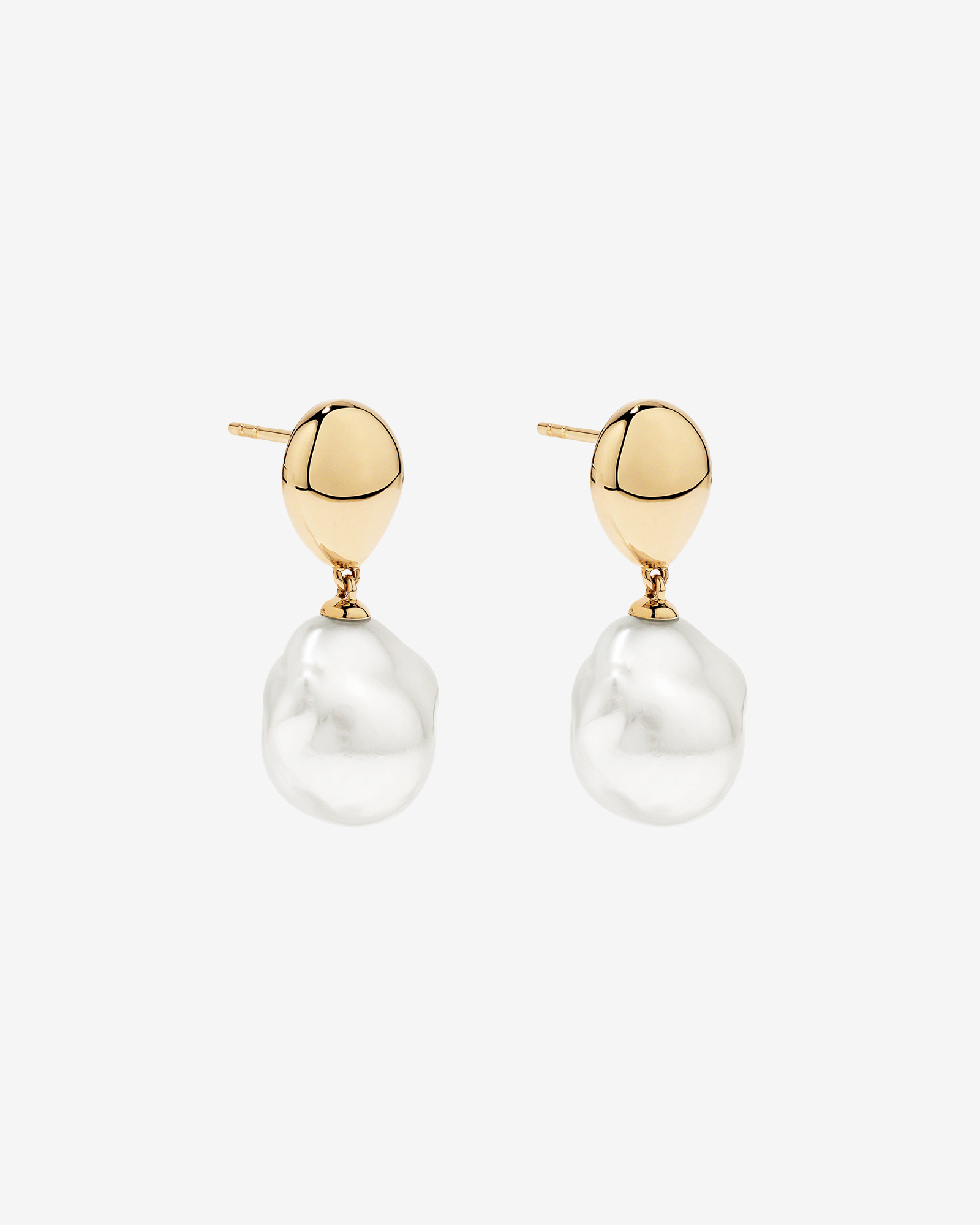 Baroque Cultured Freshwater Pearl Drop Dome Earrings in 10kt Yellow Gold