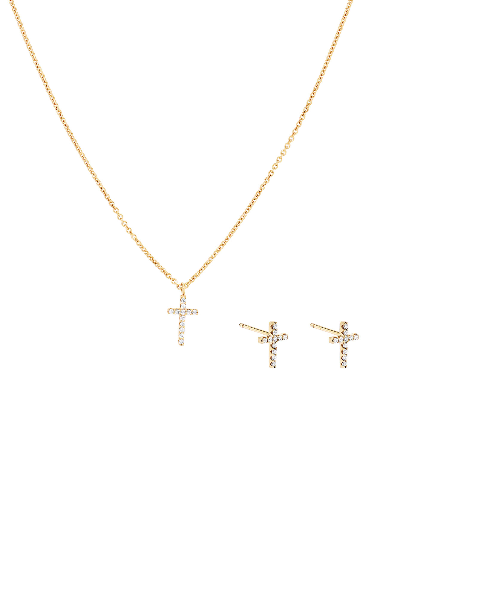 Cross Necklace and Earring Set in 18kt Vermeil with Cubic Zirconia